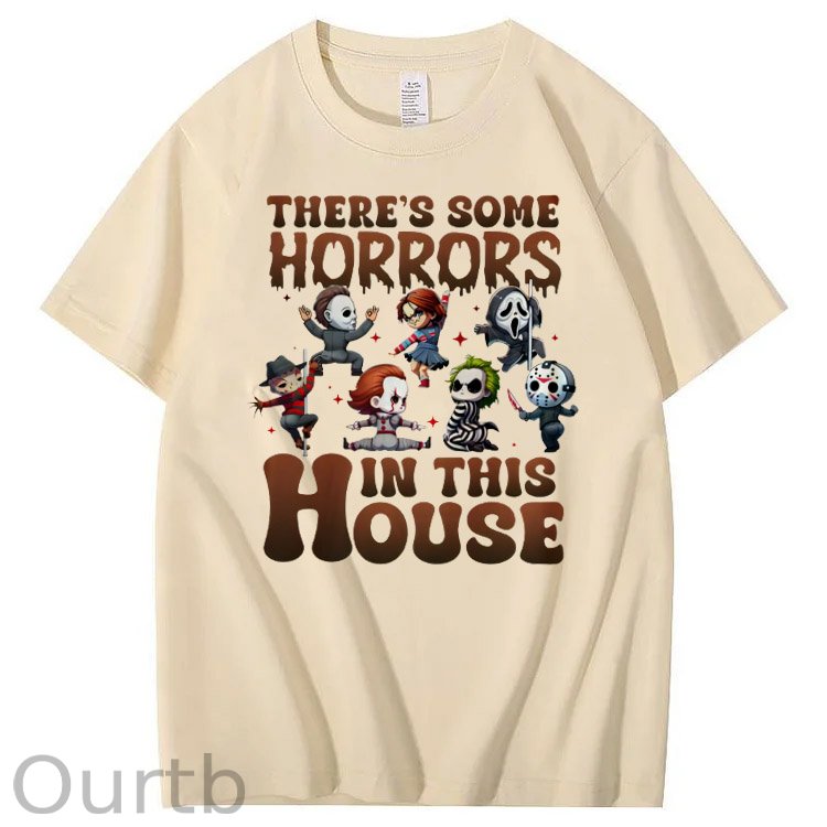 There's  Some Horros In This House Pattern  Print 100%Cotton T-Shirt