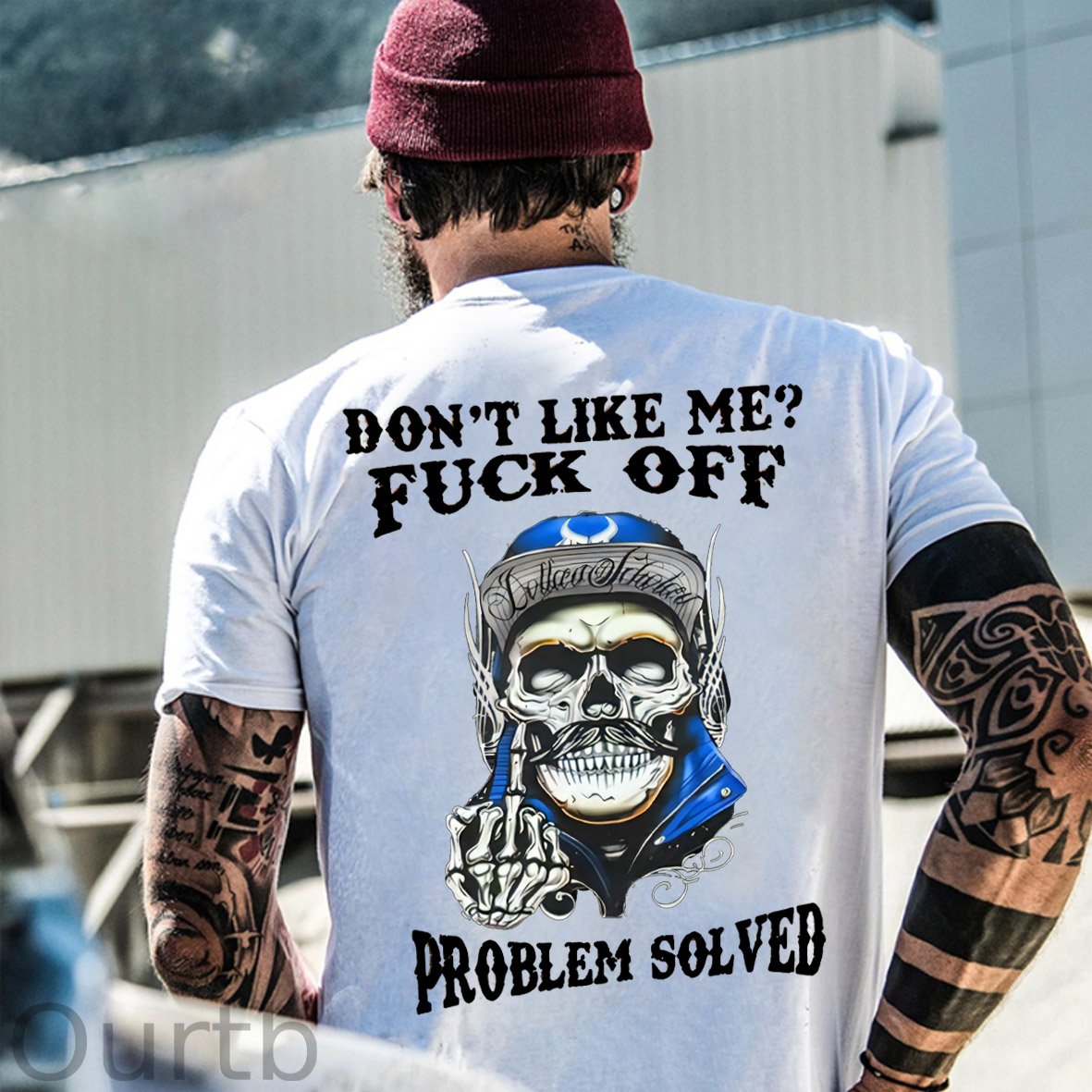 Don't Like Me Fuck Off Problem Solved  Pattern Print 100%Cotton T-Shirt