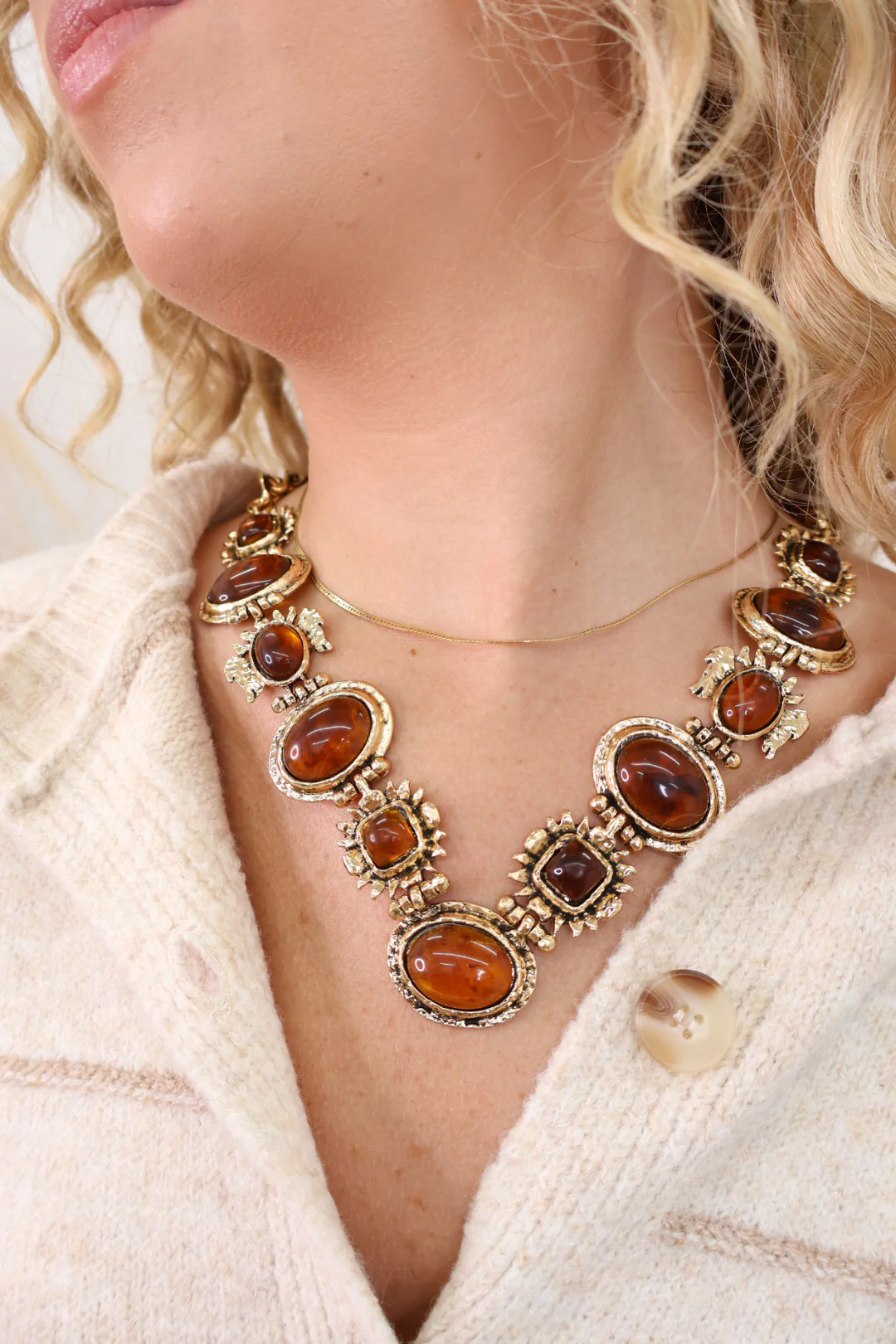 Brown Gemstone Statement Necklace
