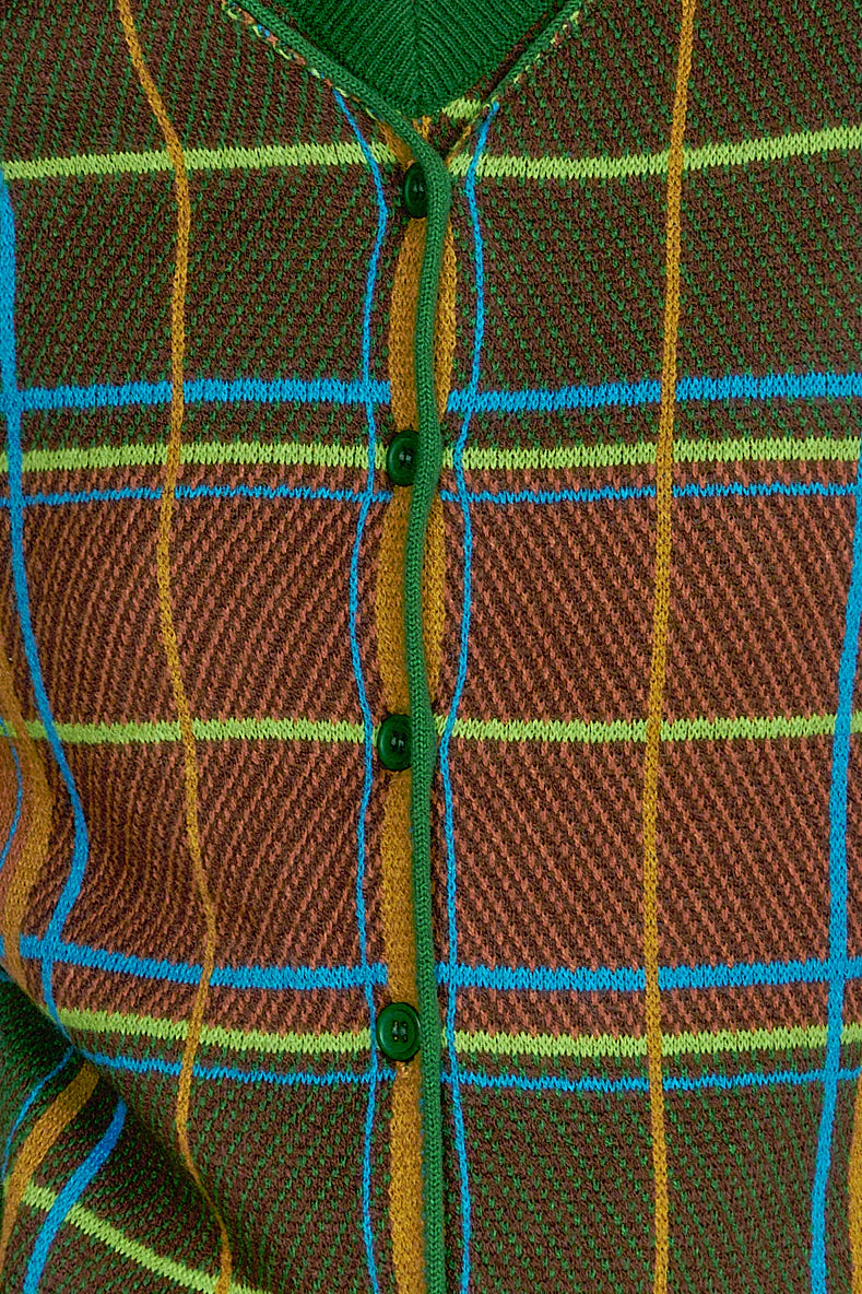 Plaid Cardigan - Leaf Green