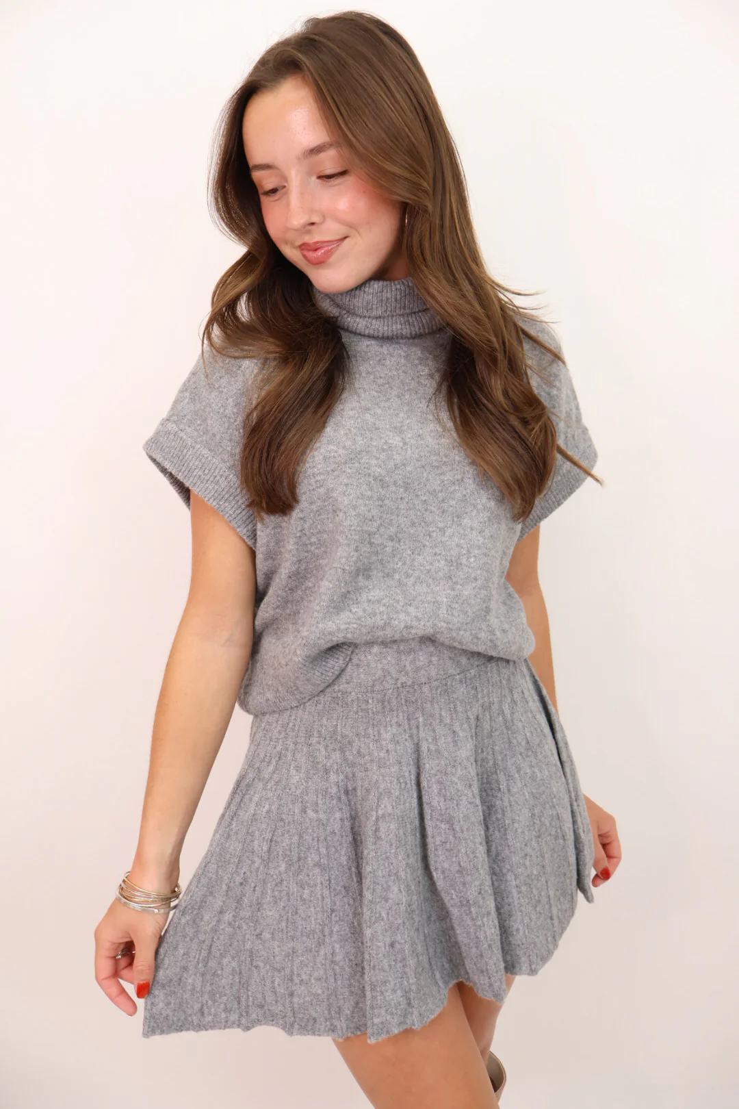 Sweater Mini Skirt Set -Grey