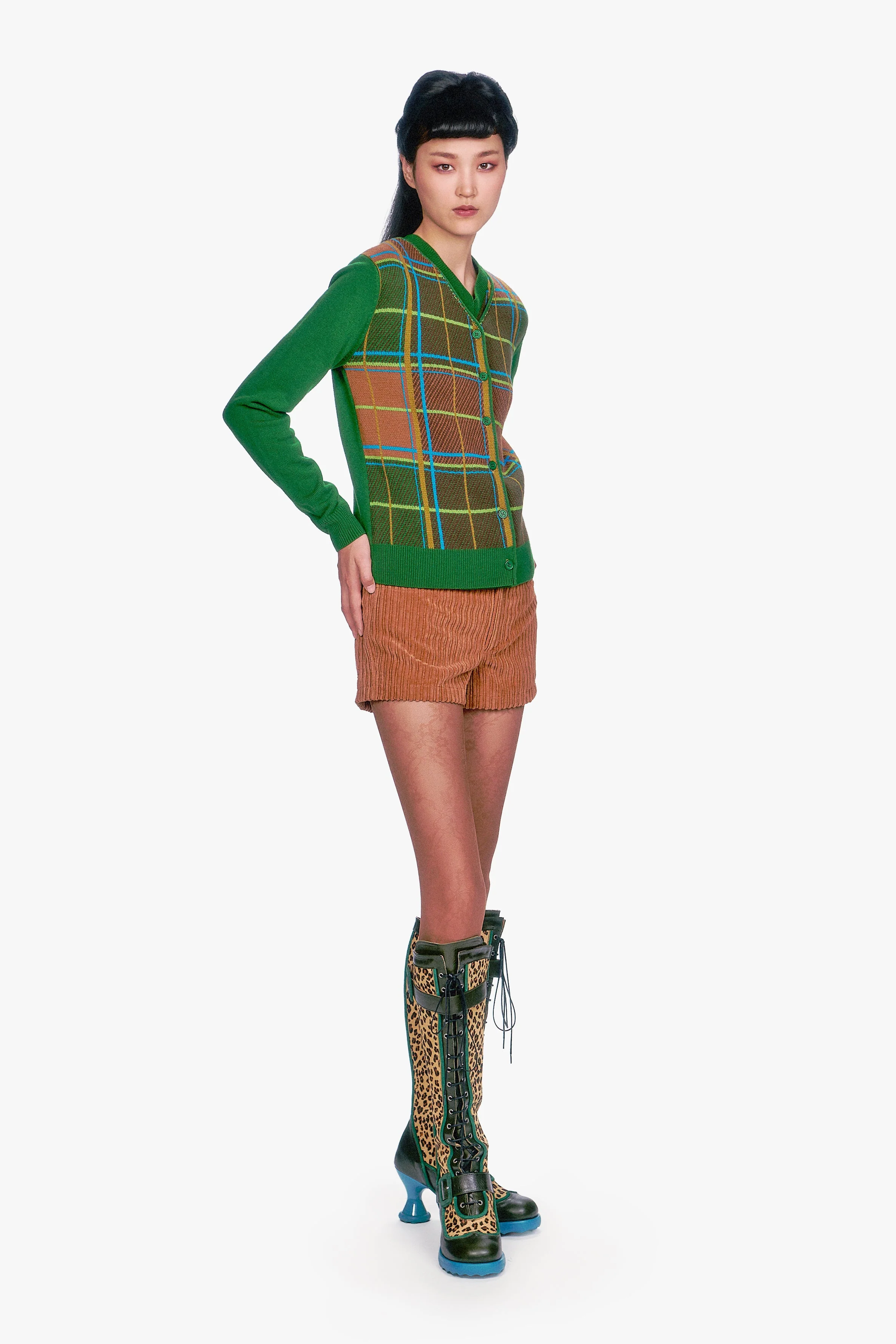 Plaid Cardigan - Leaf Green