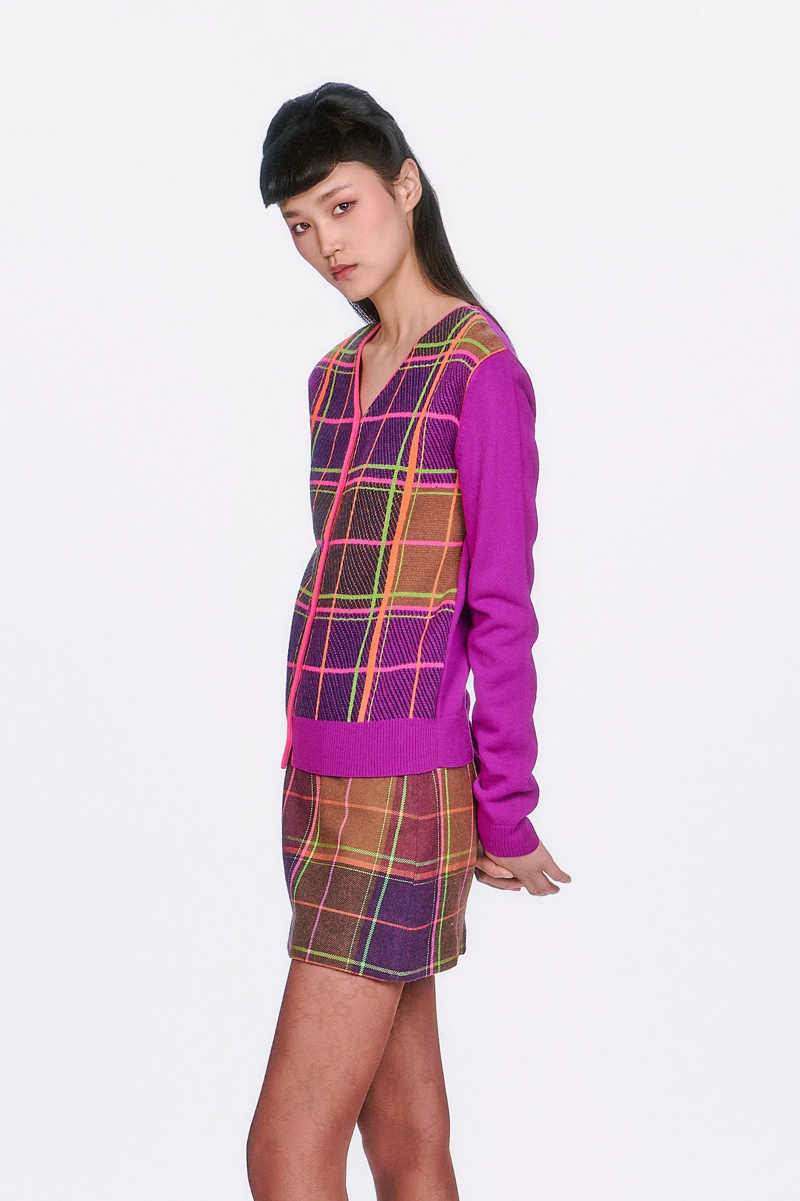 Plaid Cardigan - Magenta
