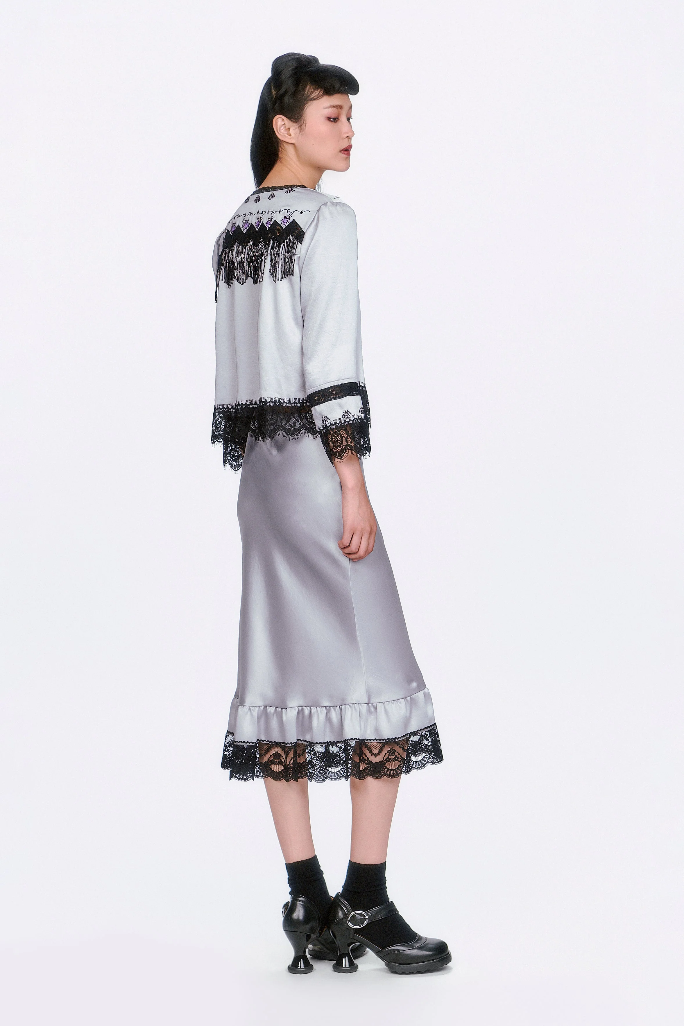 Boudoir Satin Beaded Fringe Bed Jacket