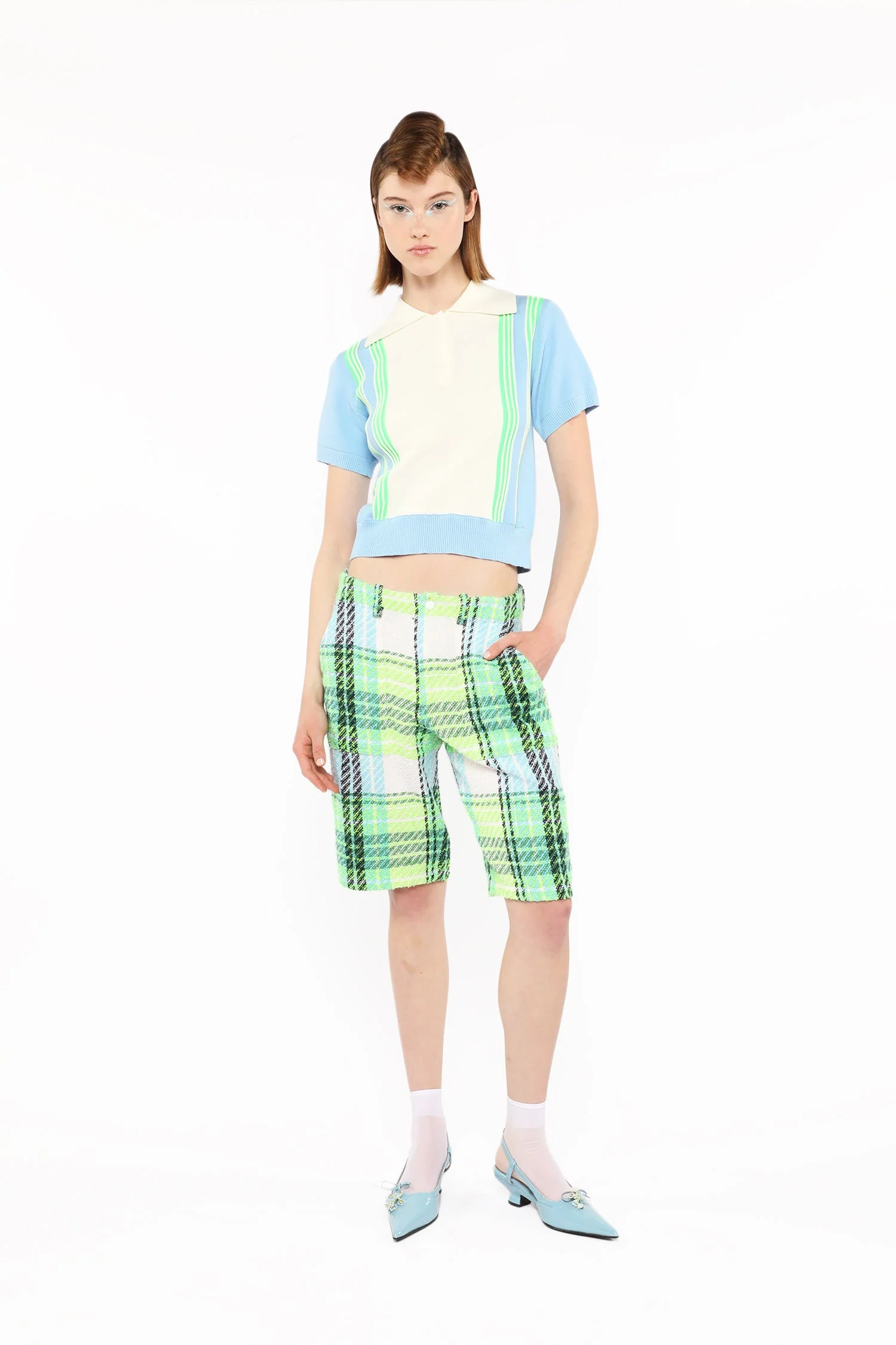 Amalfi Polo Knit Short Sleeve Top-Baby Blue