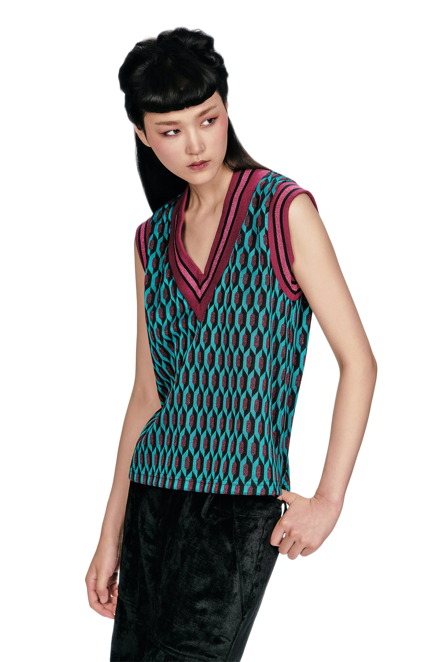 Glitter Geo Jacquard Pullover Vest