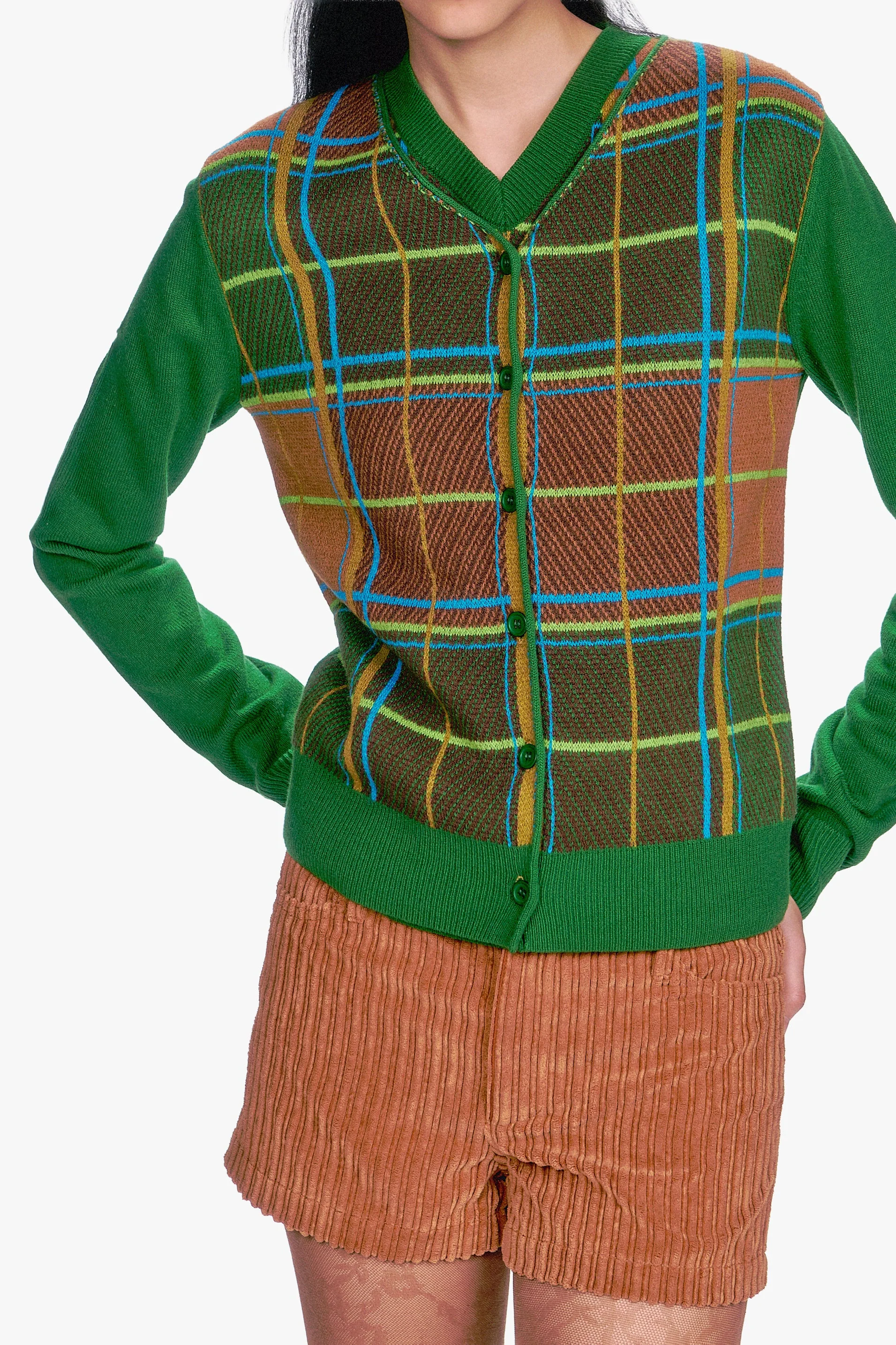 Plaid Cardigan - Leaf Green