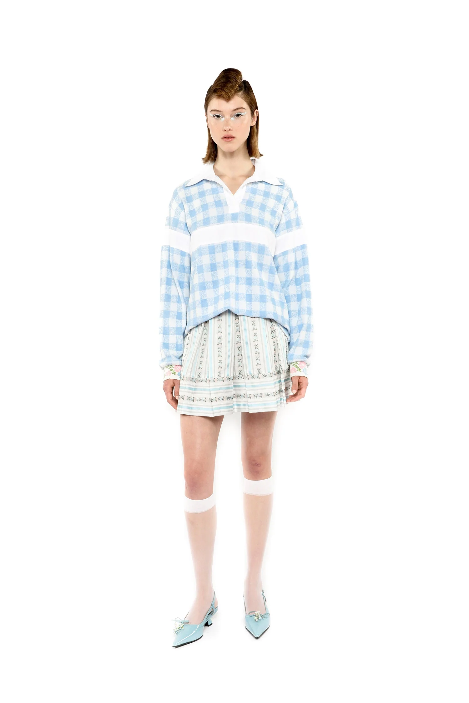 Gingham Terry Long Sleeve Top