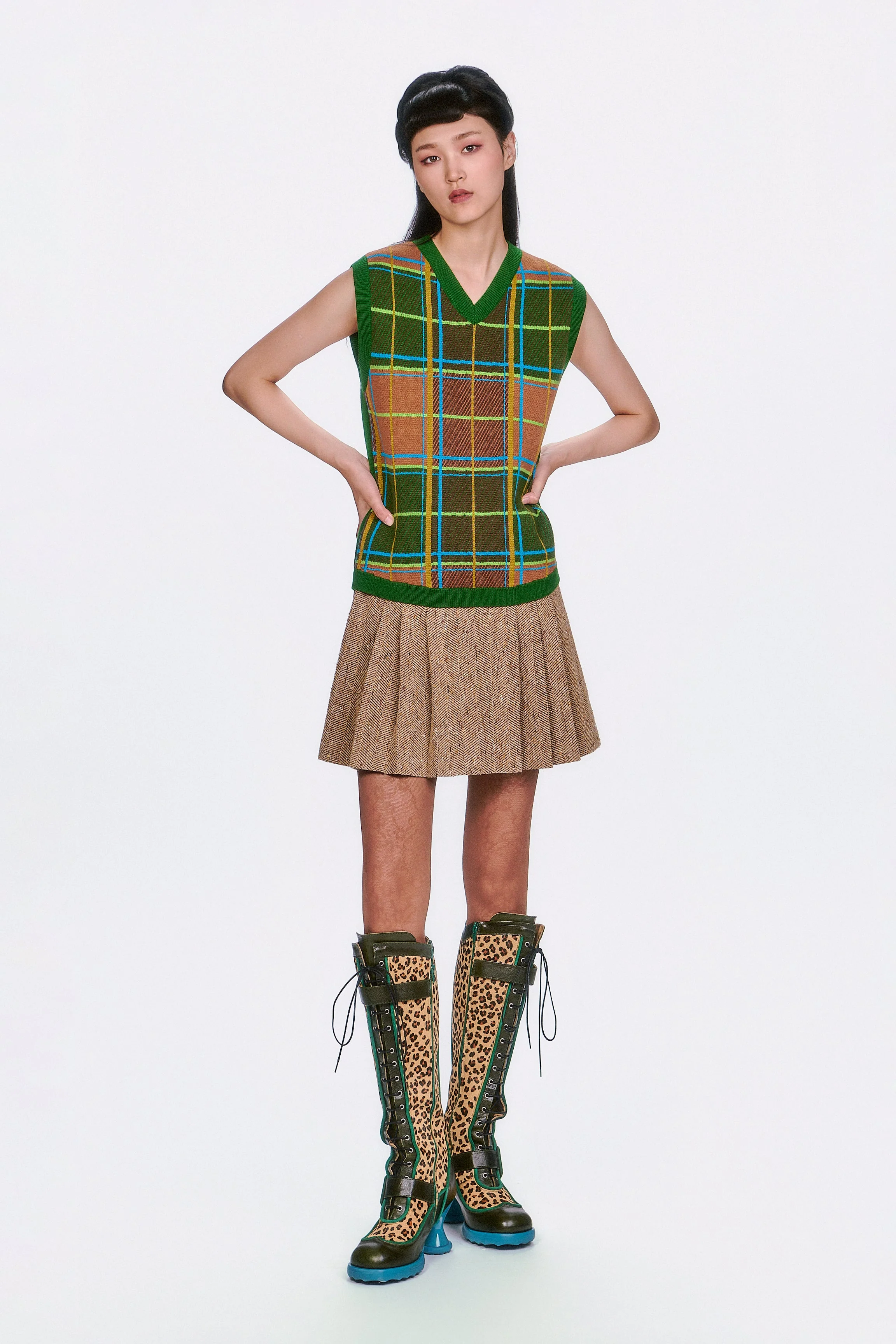 Plaid Sweater Vest - Leaf Green