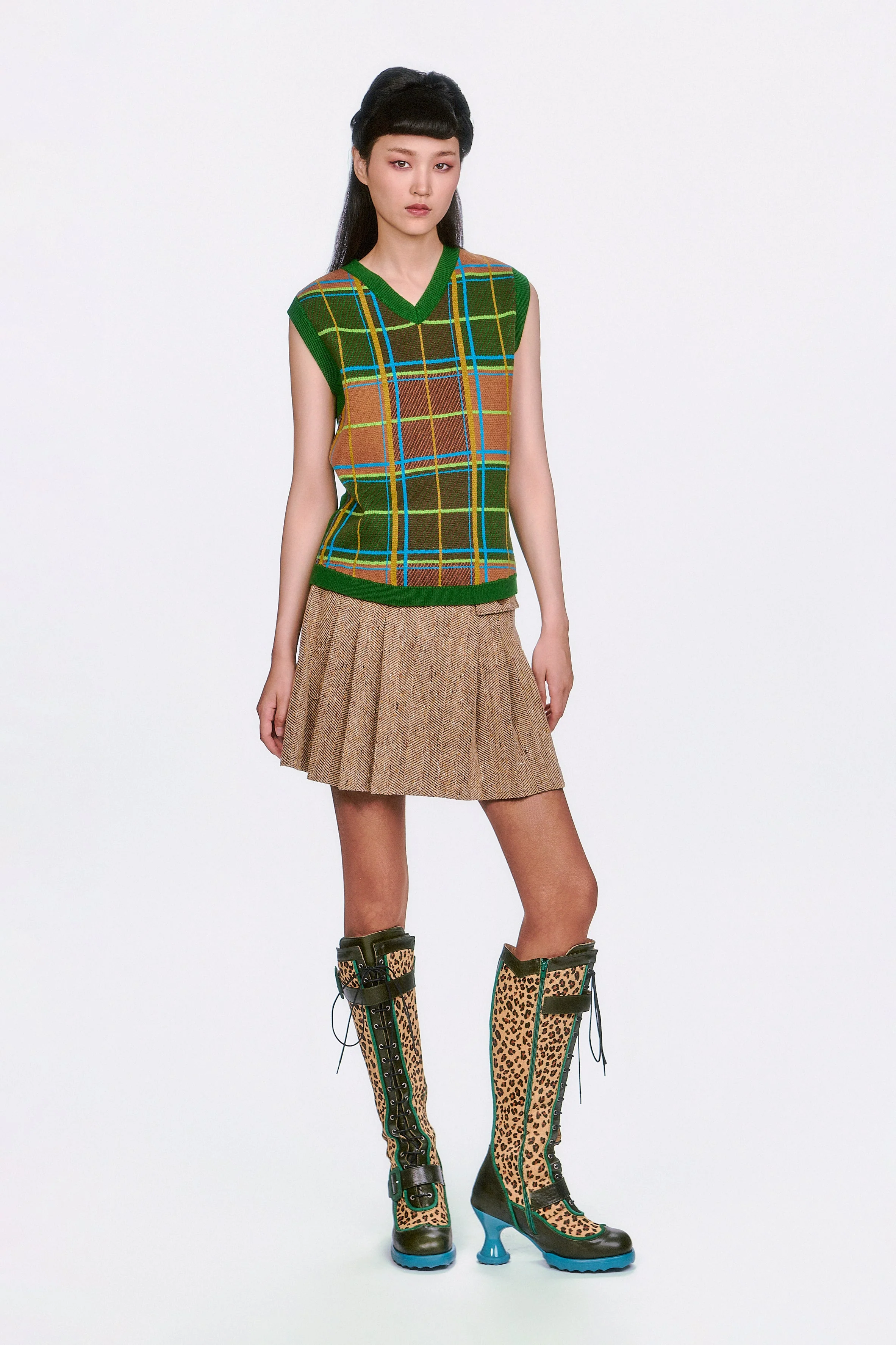 Plaid Sweater Vest - Leaf Green