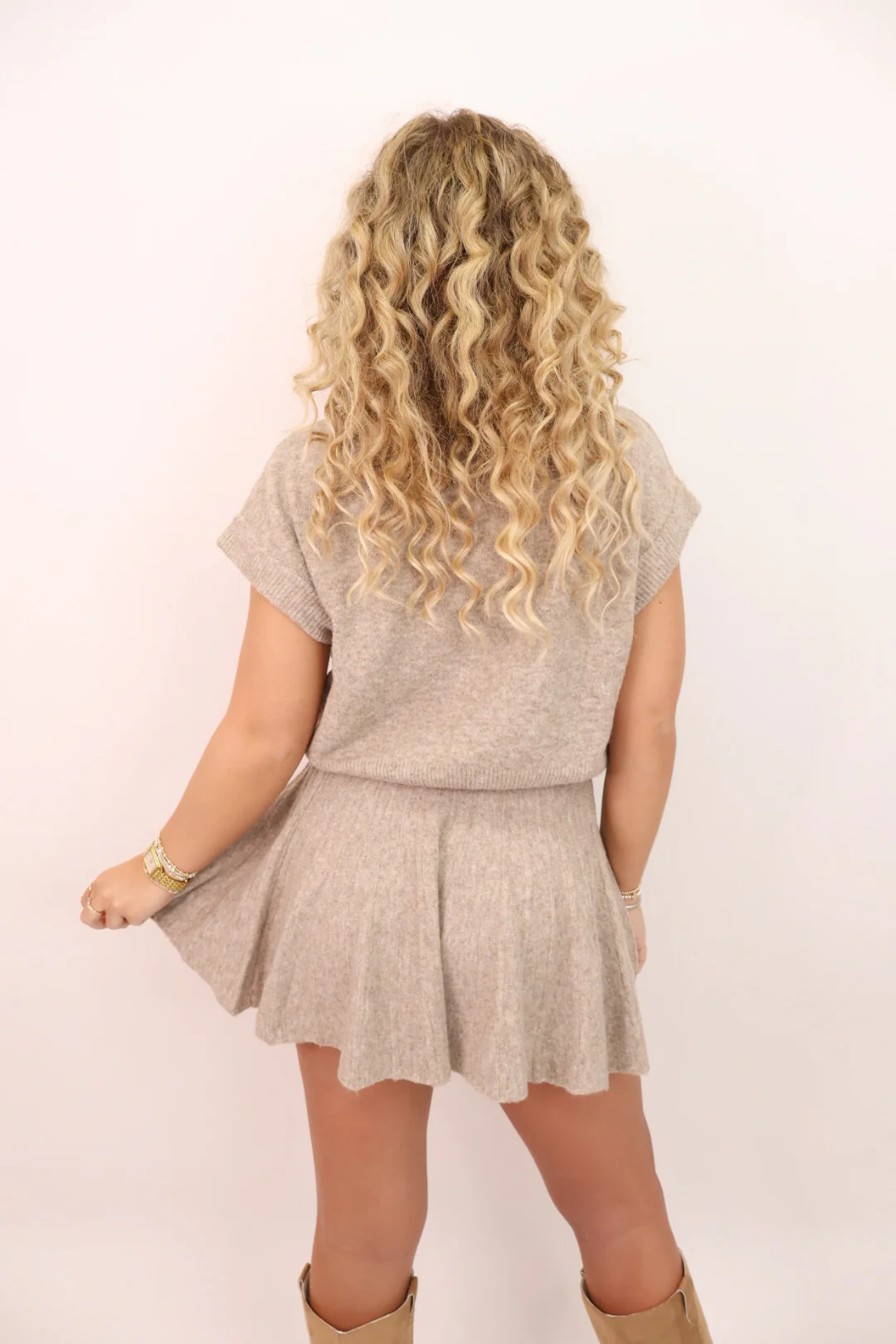 Sweater Mini Skirt Set - Taupe