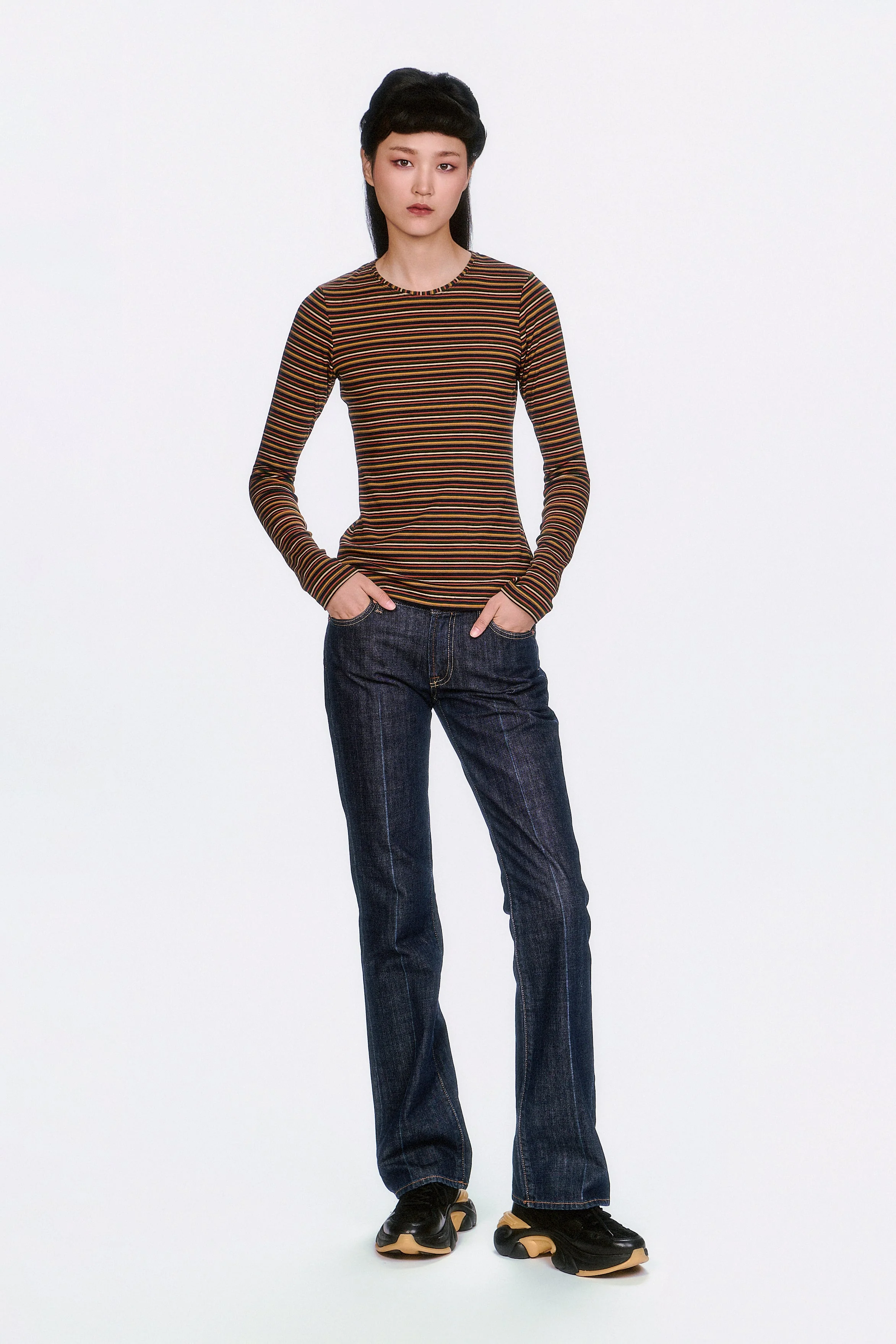 Venetian Stripe Long Sleeve Top - Caramel