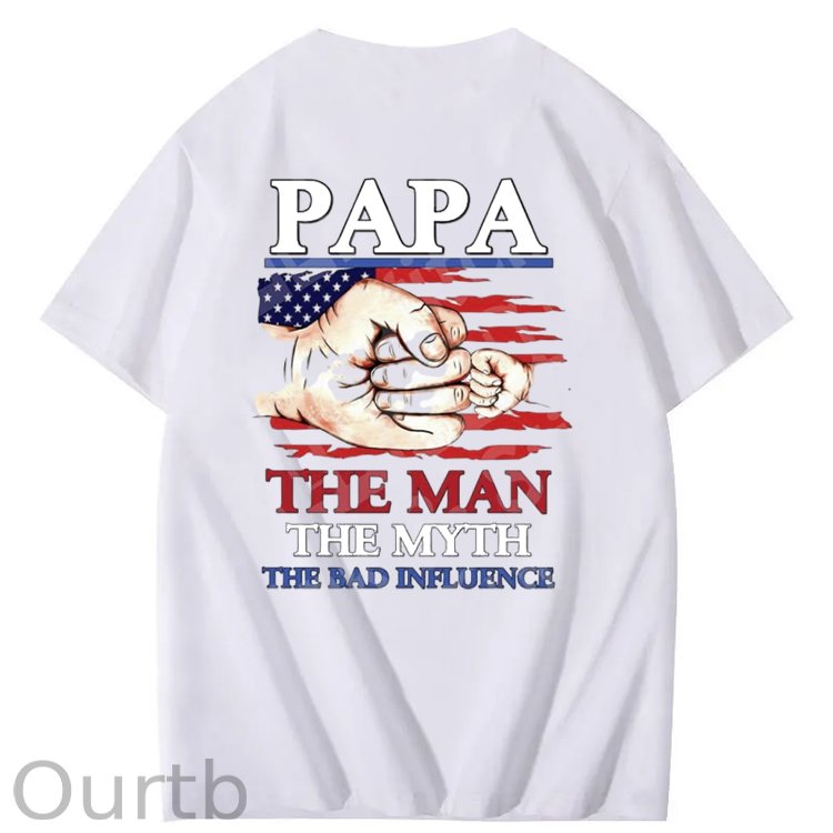 Cool Papa Club The Man The Myth The Bad Influence Art Pattern Print T-Shirt