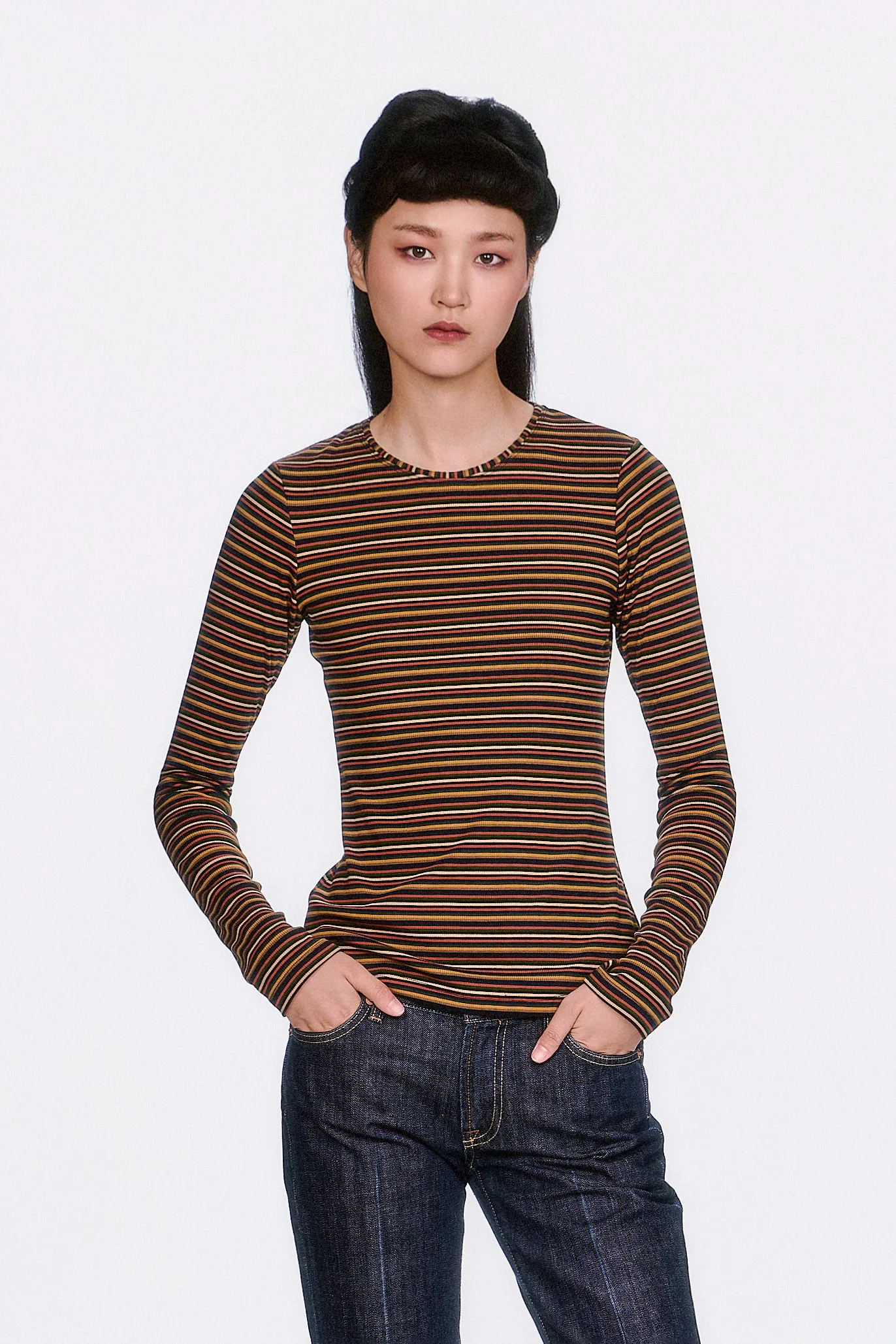 Venetian Stripe Long Sleeve Top - Caramel