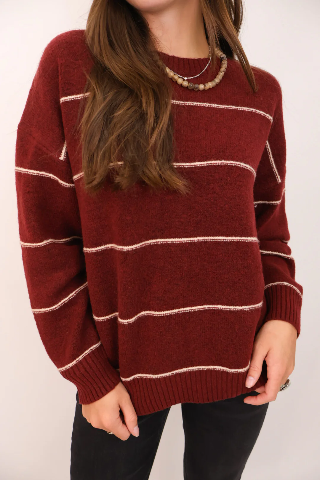 Oversized Burgundy Striped Sweater