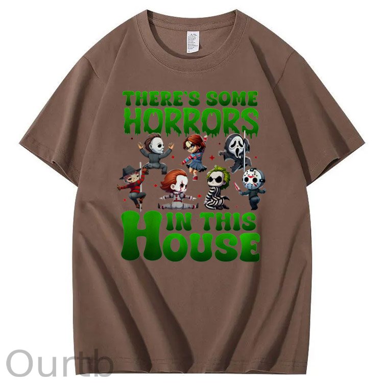 There's  Some Horros In This House Pattern  Print 100%Cotton T-Shirt