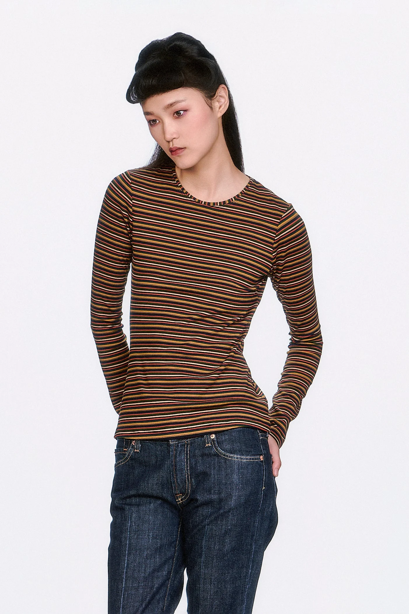 Venetian Stripe Long Sleeve Top - Caramel