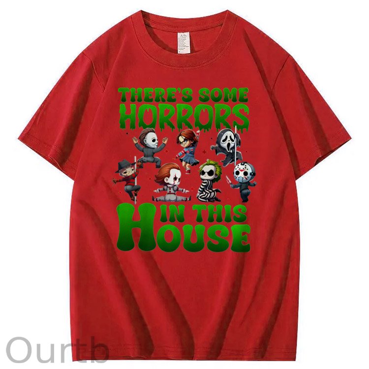 There's  Some Horros In This House Pattern  Print 100%Cotton T-Shirt