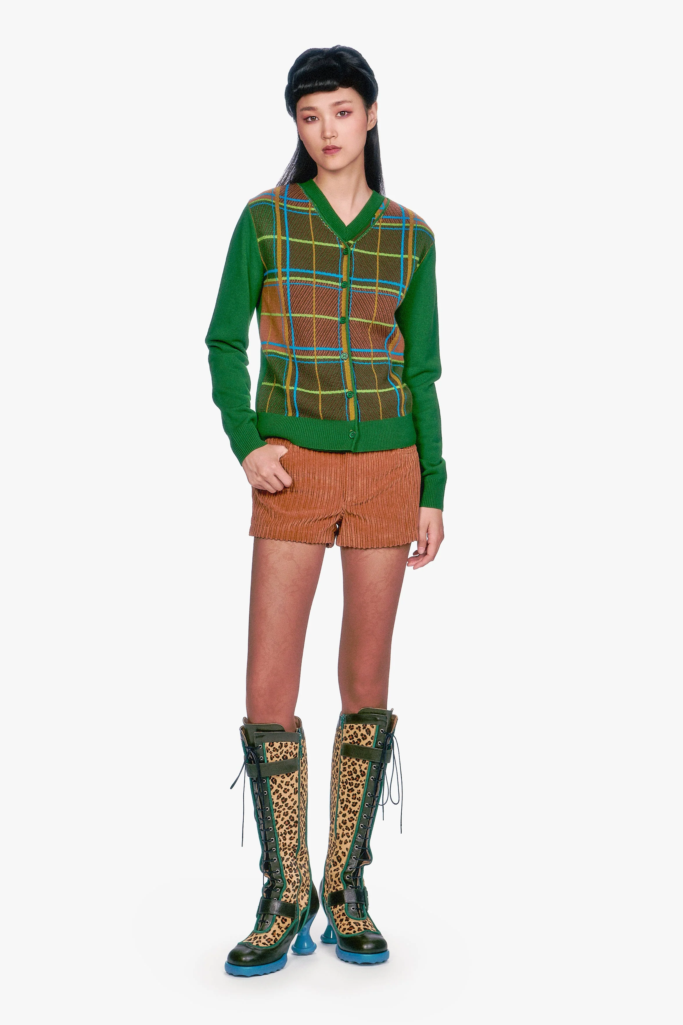 Plaid Cardigan - Leaf Green