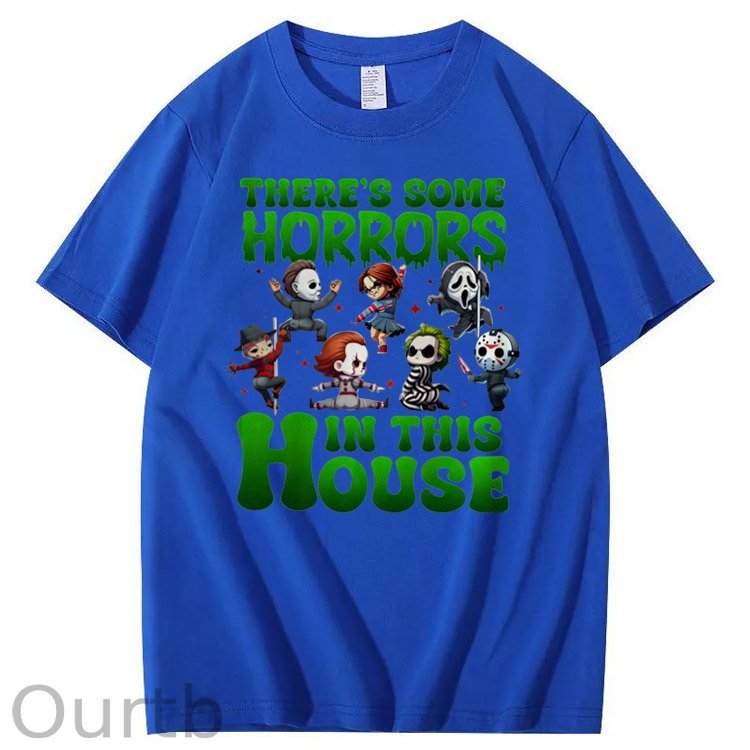 There's  Some Horros In This House Pattern  Print 100%Cotton T-Shirt