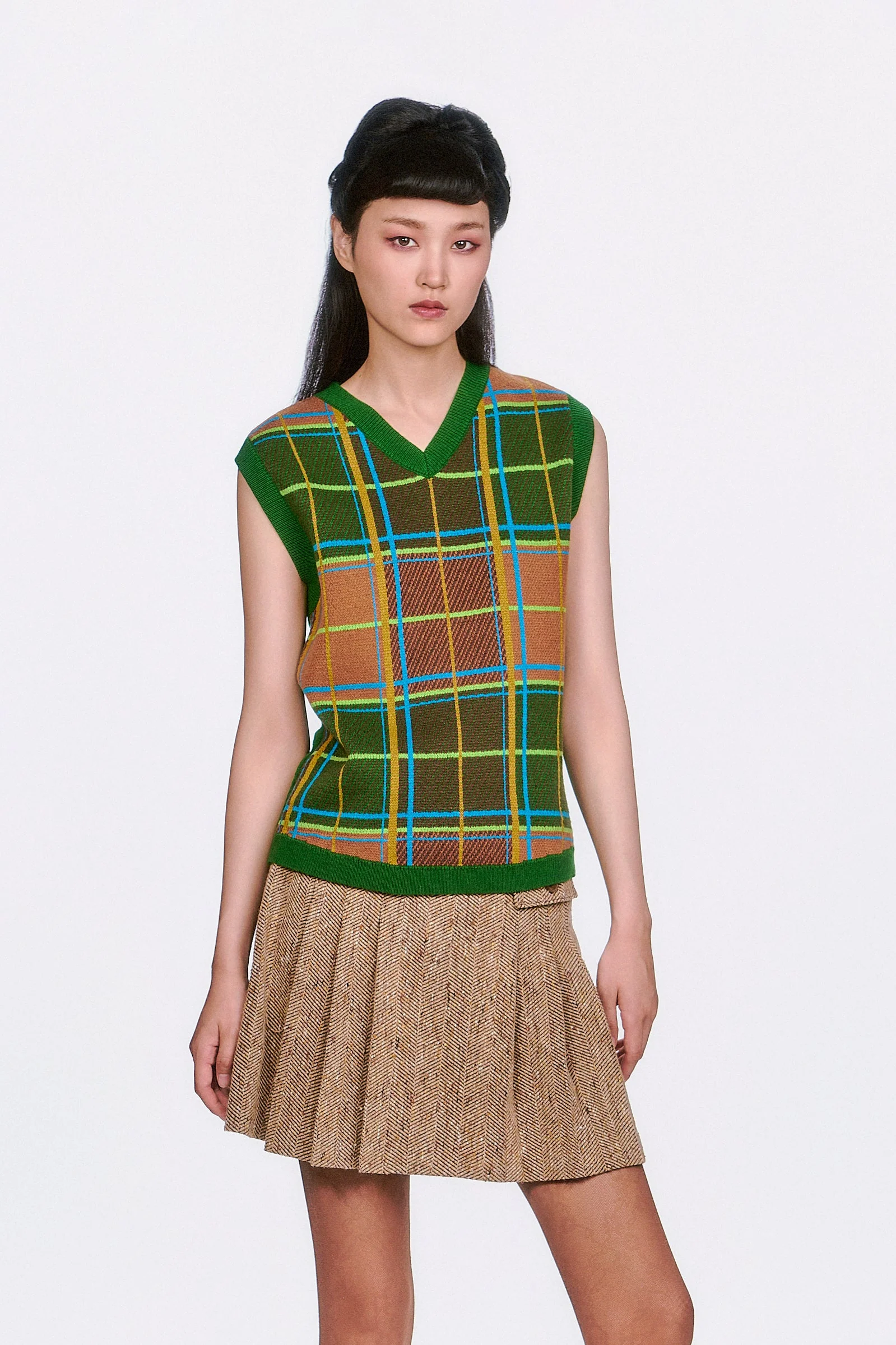 Plaid Sweater Vest - Leaf Green