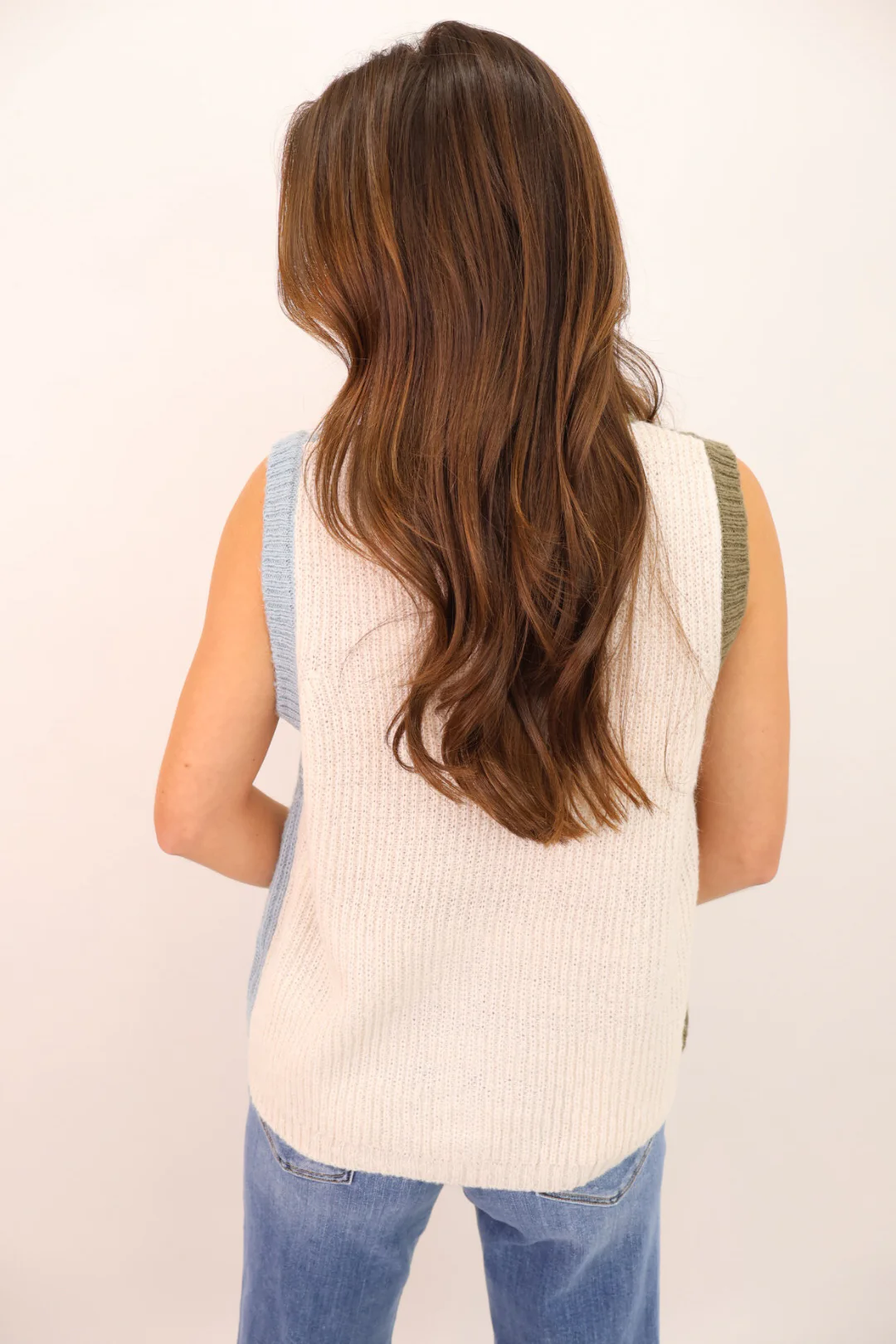 Color Block Button-Front Sweater Vest