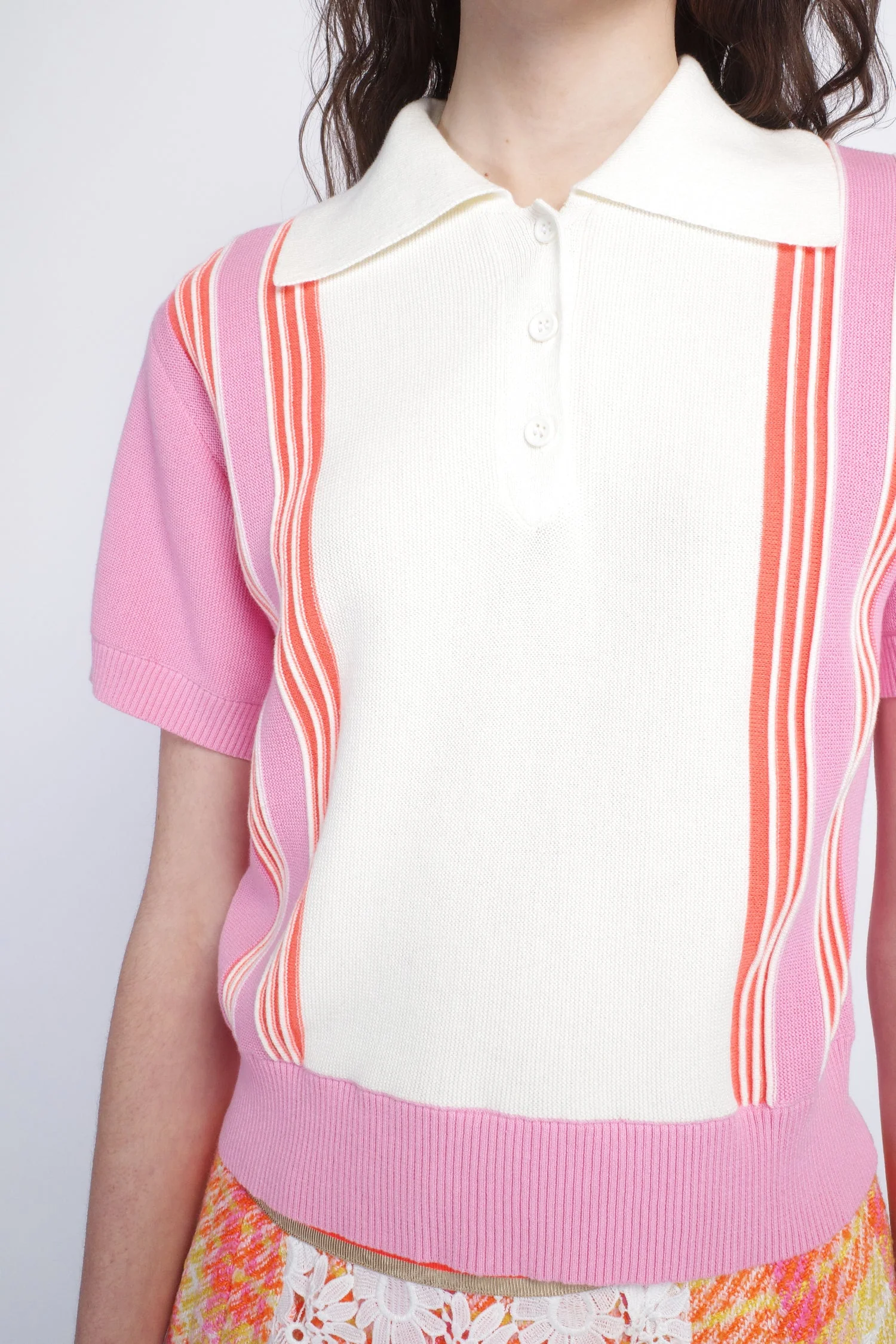 Amalfi Polo Knit Short Sleeve Top-Pink