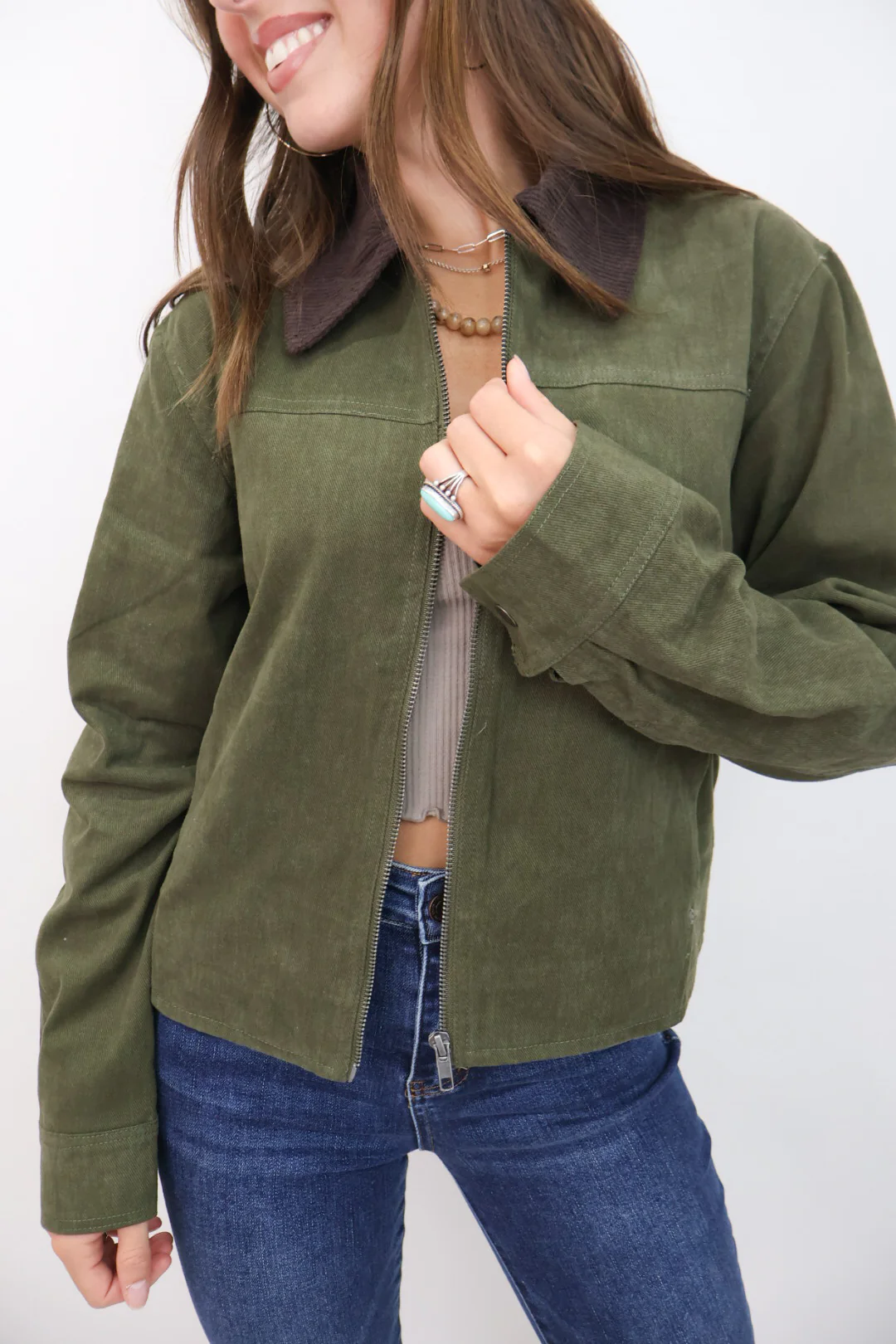 Cropped Olive Barn Jacket