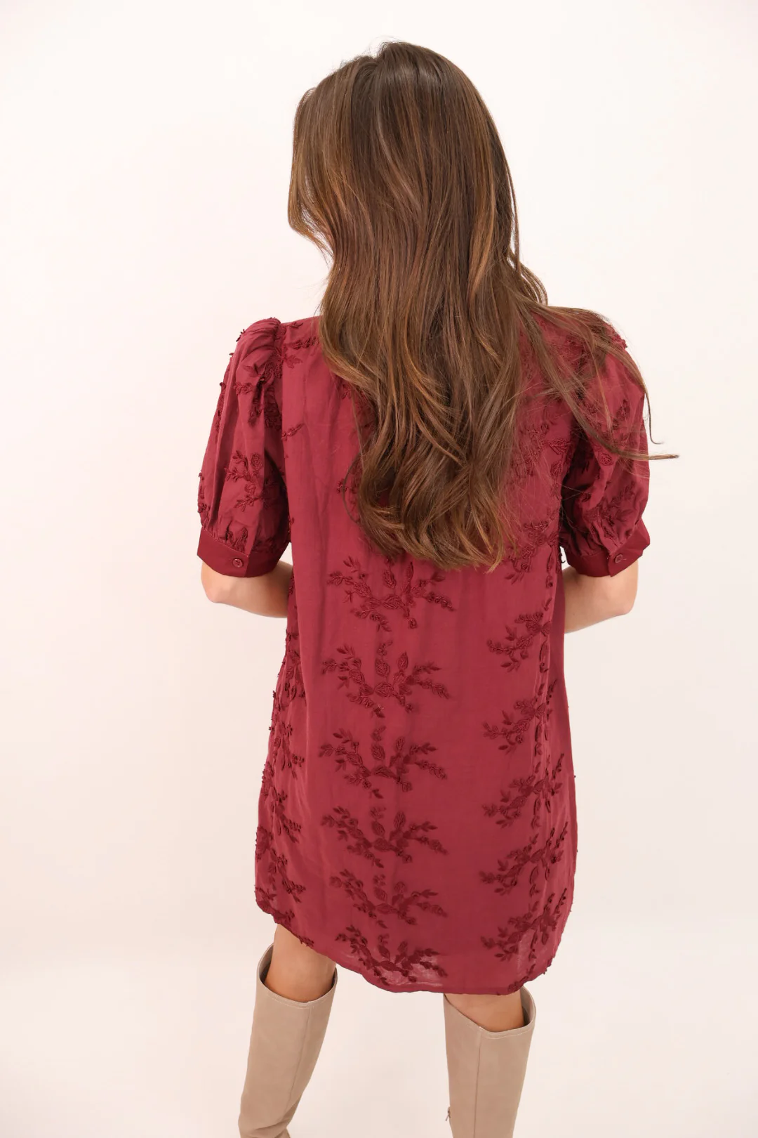 Embroidered Fall Dress - Burgundy