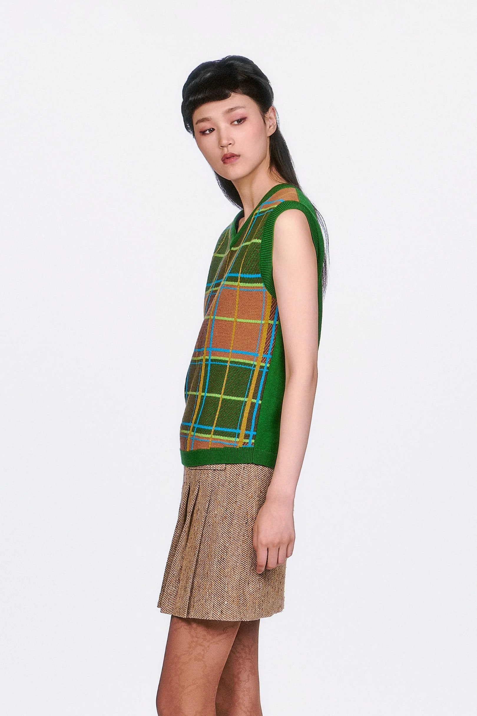 Plaid Sweater Vest - Leaf Green