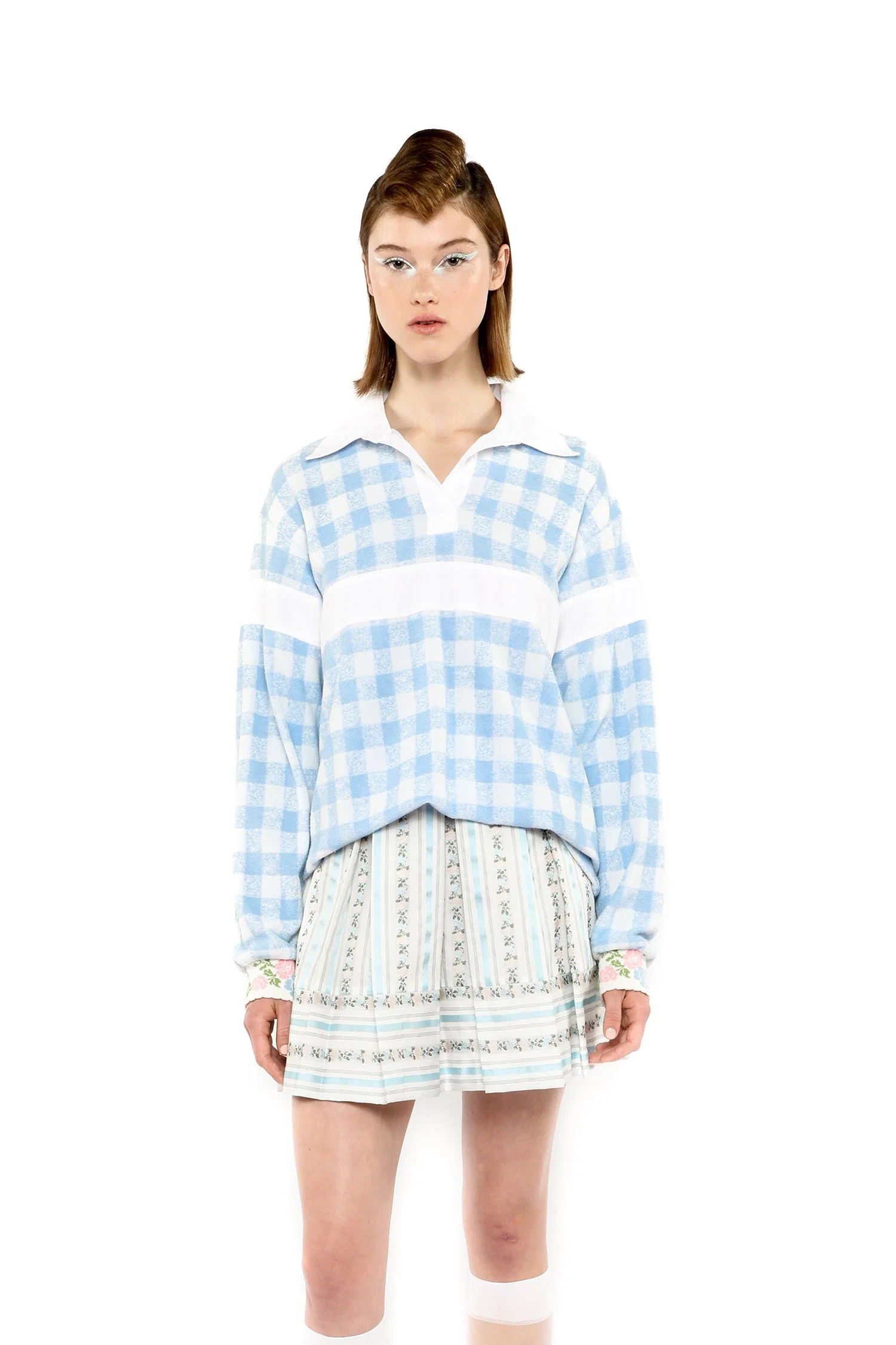 Gingham Terry Long Sleeve Top