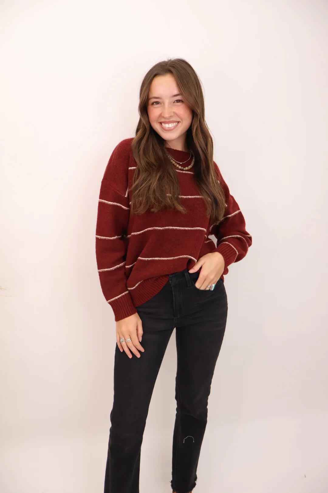 Oversized Burgundy Striped Sweater