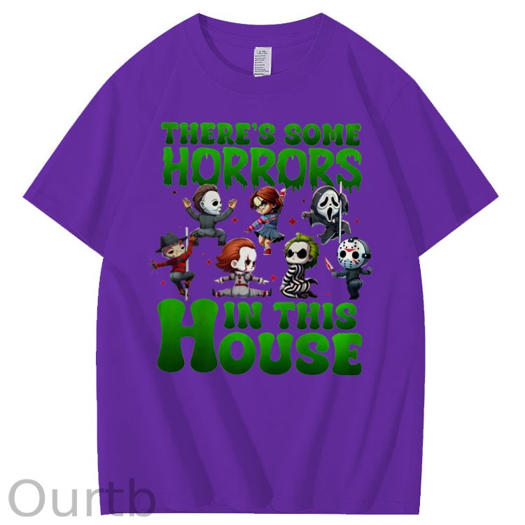 There's  Some Horros In This House Pattern  Print 100%Cotton T-Shirt