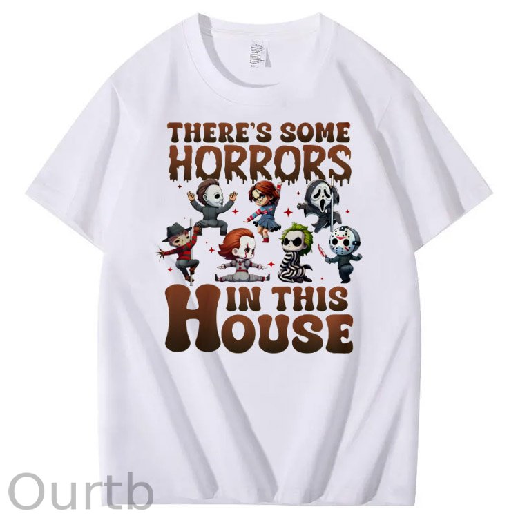 There's  Some Horros In This House Pattern  Print 100%Cotton T-Shirt