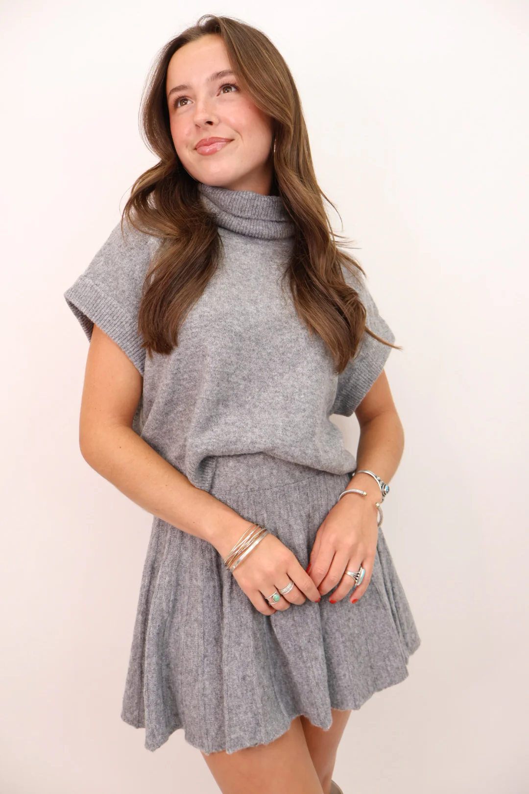 Sweater Mini Skirt Set -Grey