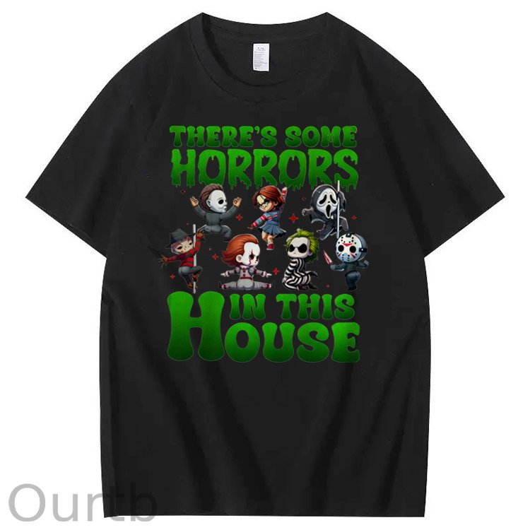 There's  Some Horros In This House Pattern  Print 100%Cotton T-Shirt