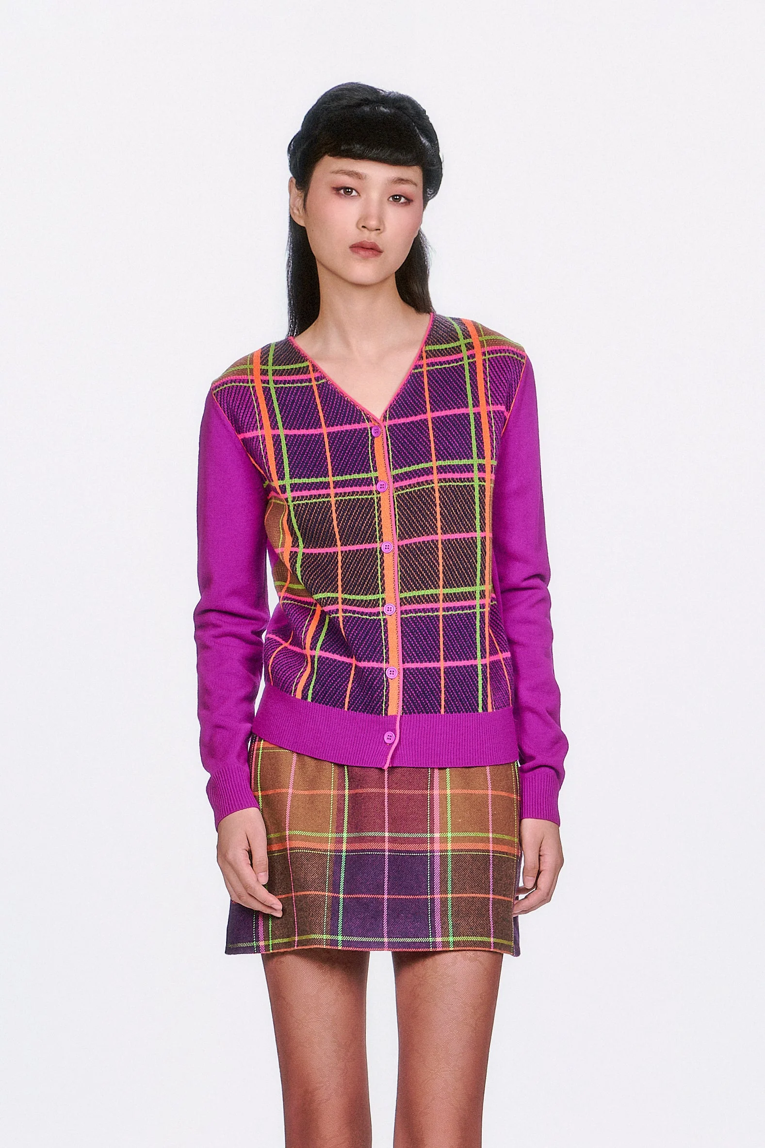 Plaid Cardigan - Magenta