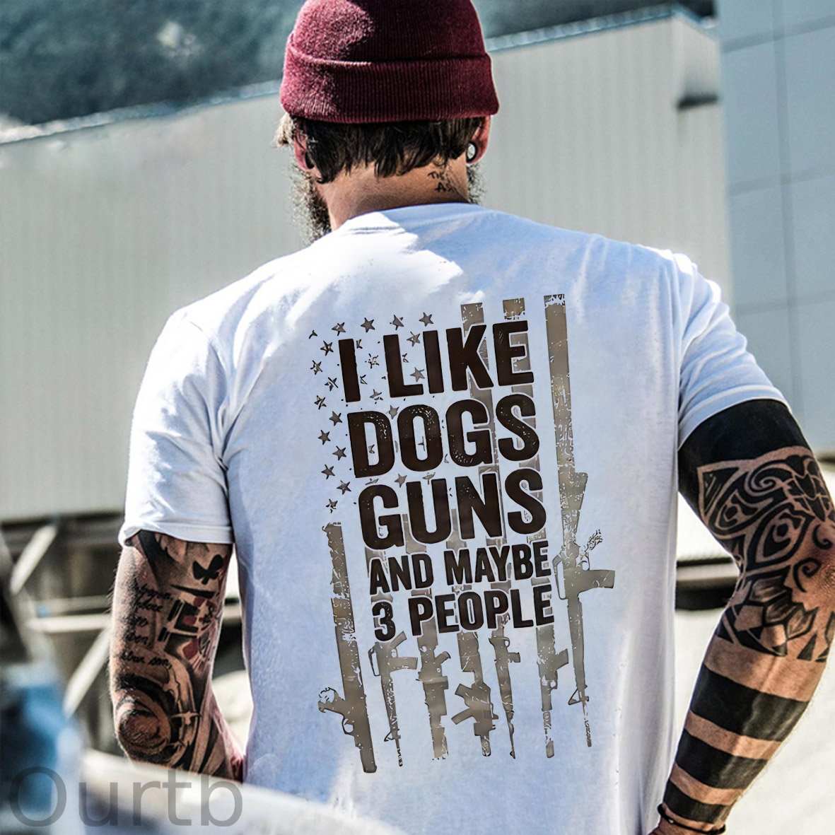 I Like Dogs Guns And Maybe 3 People Pattern Print 100%Cotton T-Shirt