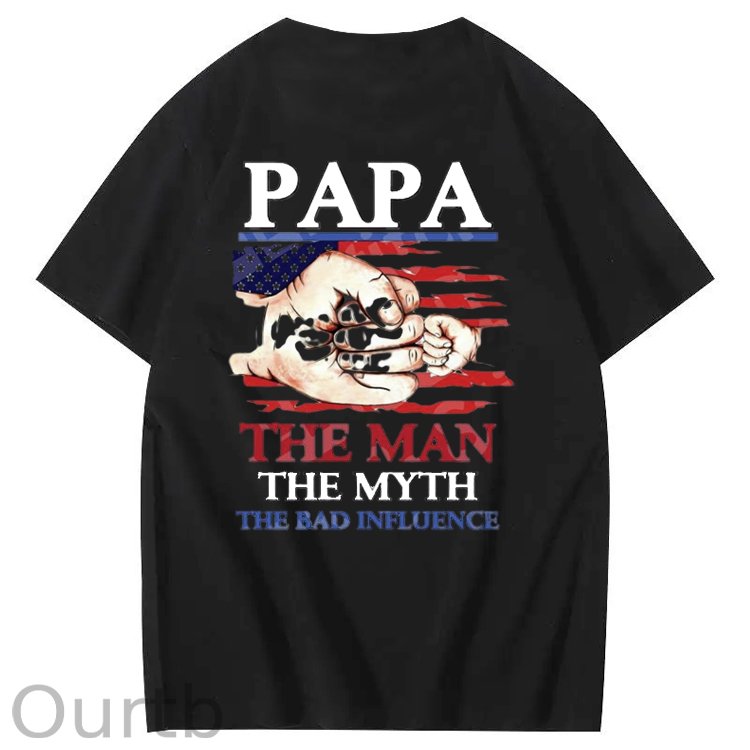 Cool Papa Club The Man The Myth The Bad Influence Art Pattern Print T-Shirt