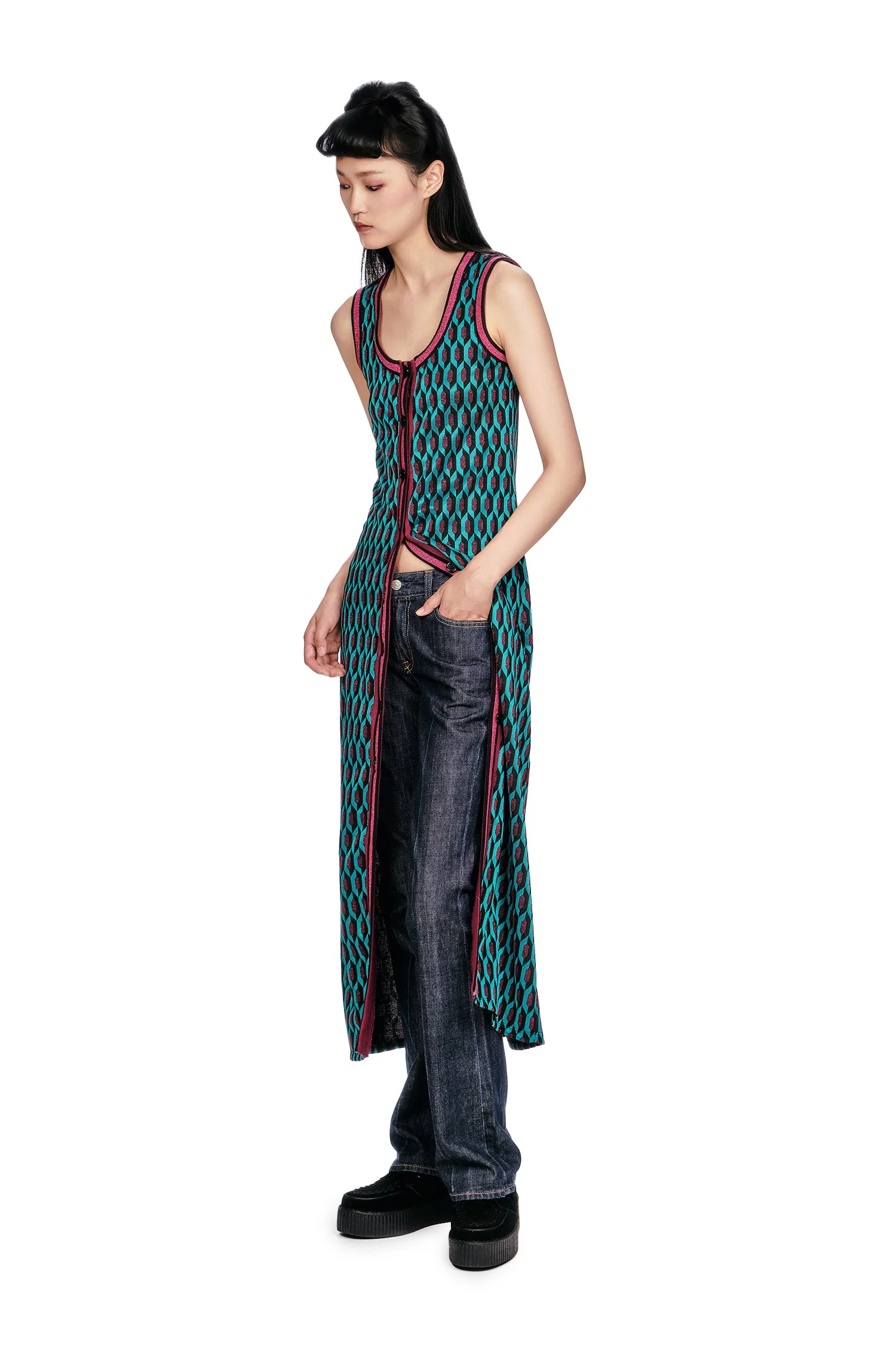 Glitter Geo Jacquard Long Vest