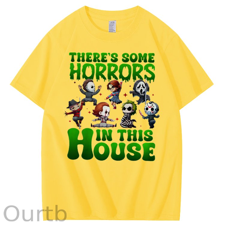 There's  Some Horros In This House Pattern  Print 100%Cotton T-Shirt