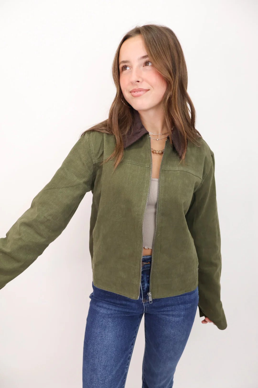 Cropped Olive Barn Jacket