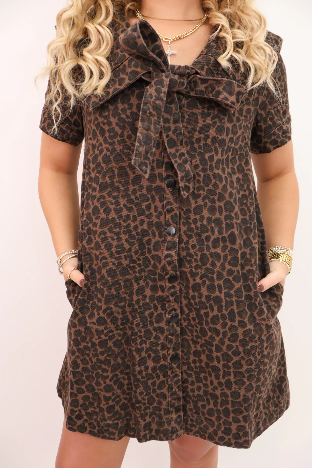 Leopard Washed Denim Dress