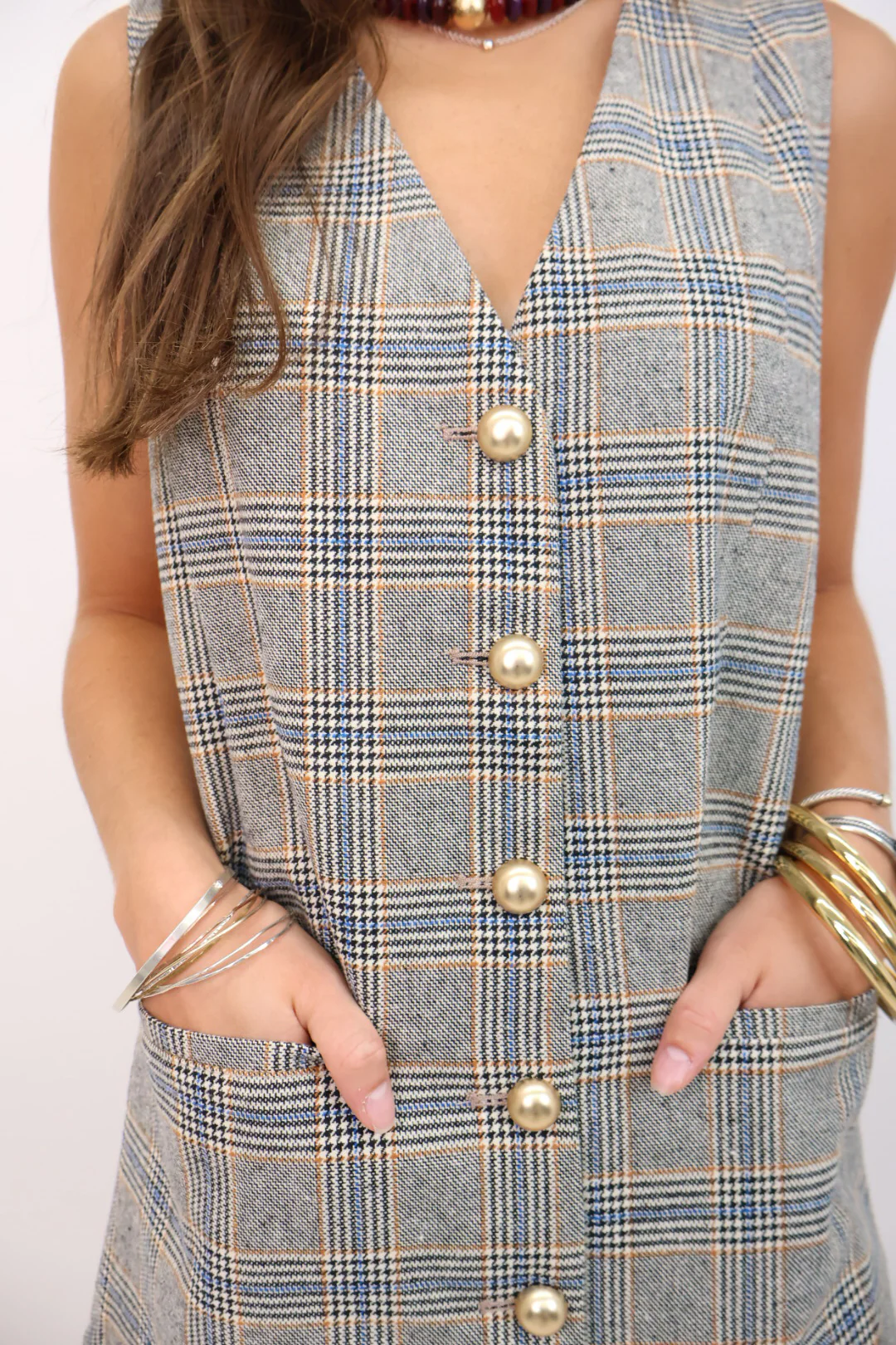 Plaid Button-Front Tailored Dress