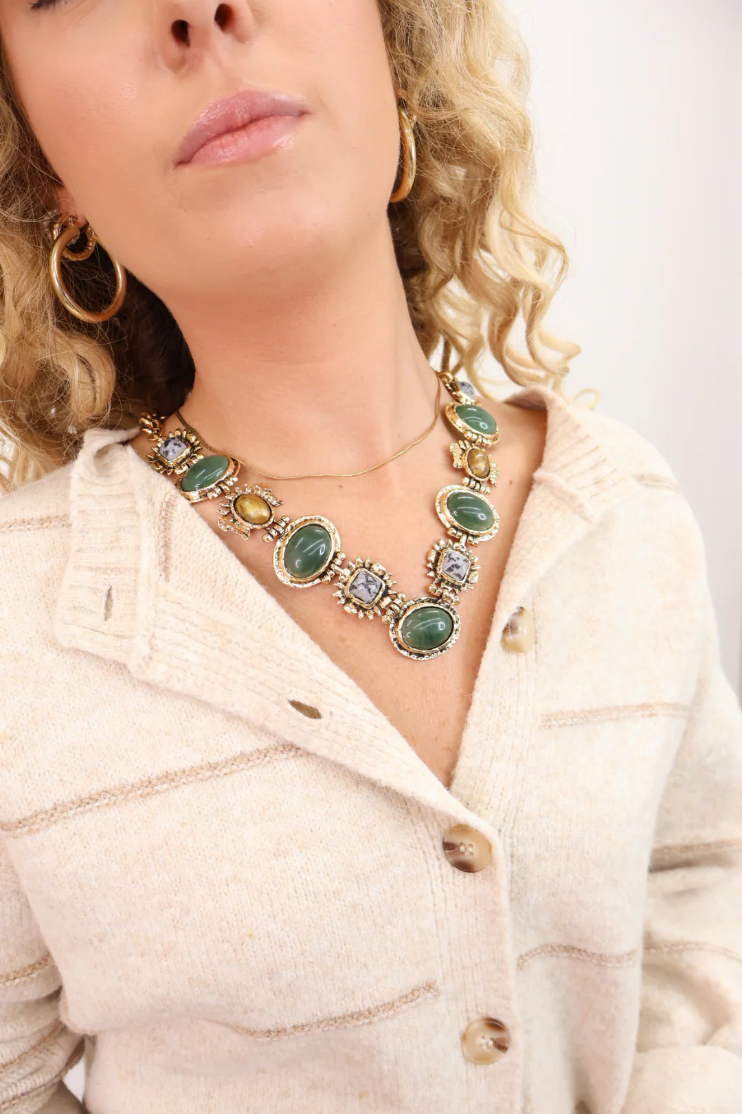 Green Gemstone Statement Necklace
