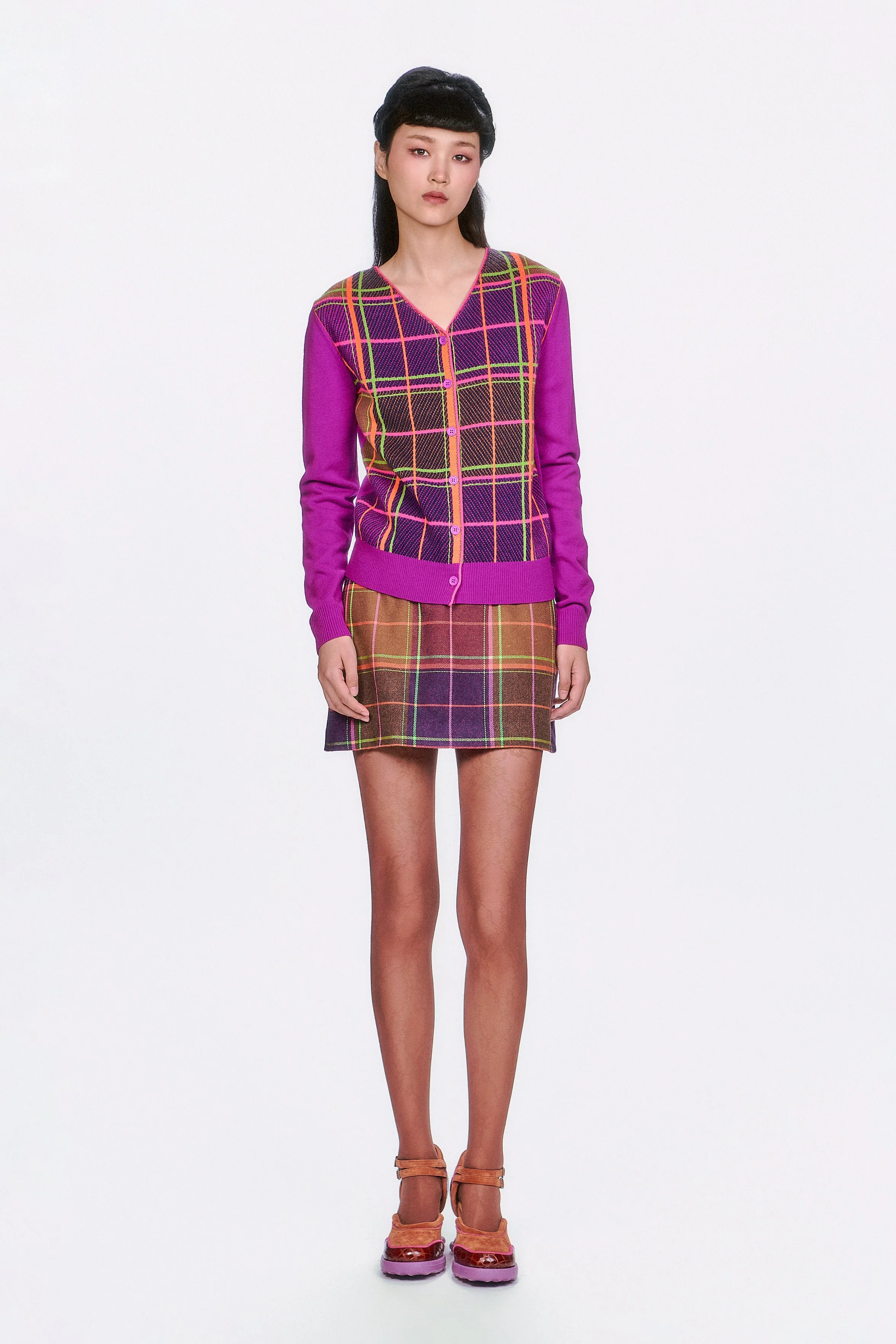 Plaid Cardigan - Magenta