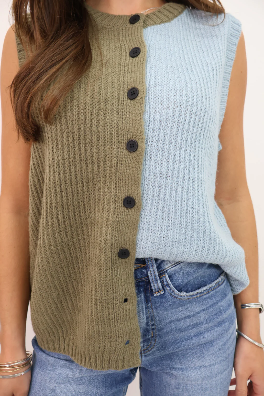 Color Block Button-Front Sweater Vest