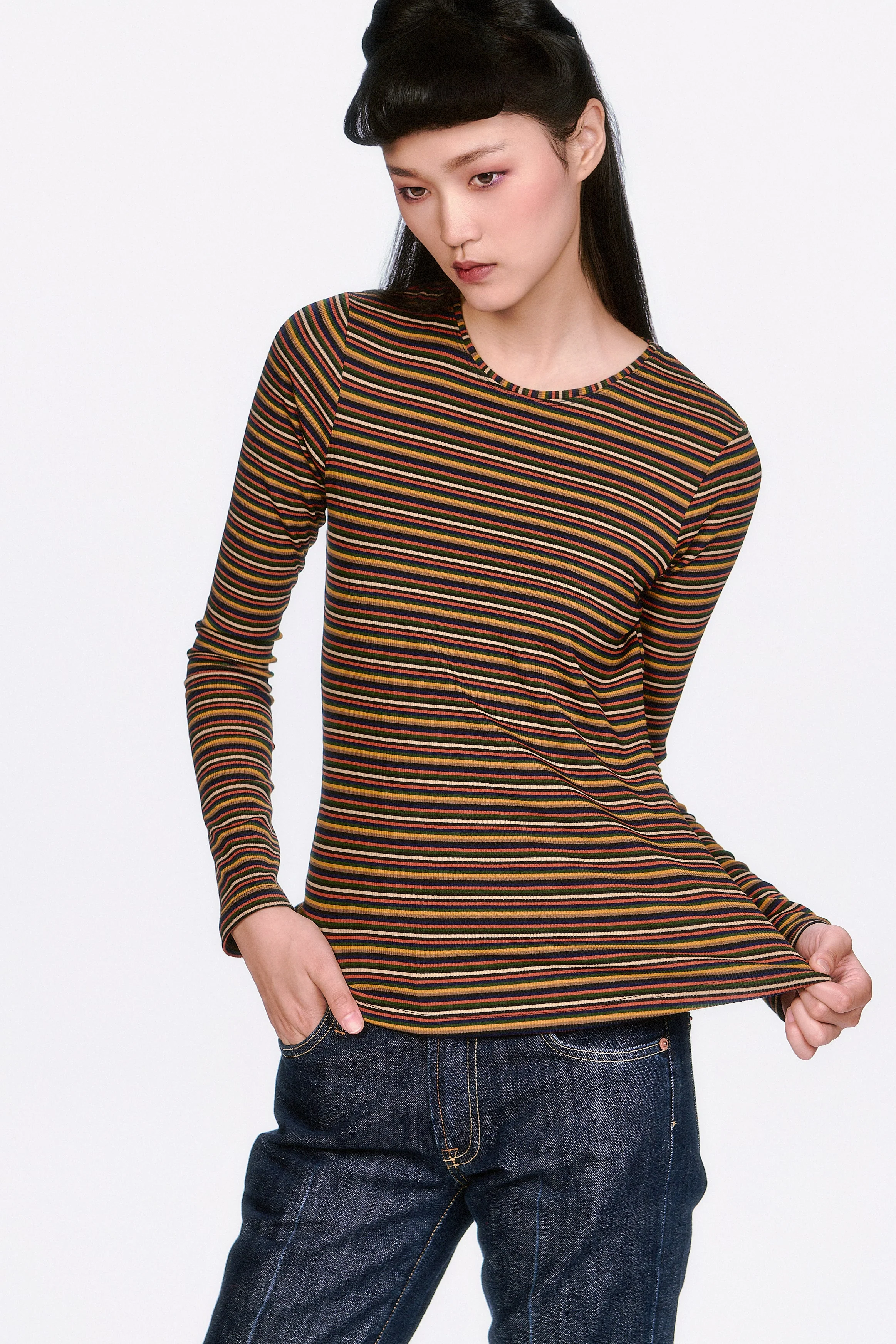 Venetian Stripe Long Sleeve Top - Caramel