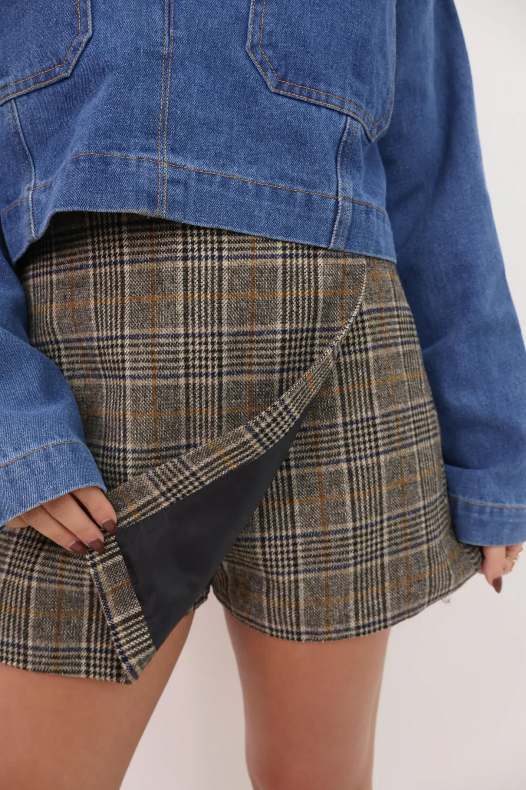 Brown and Black Plaid Skort