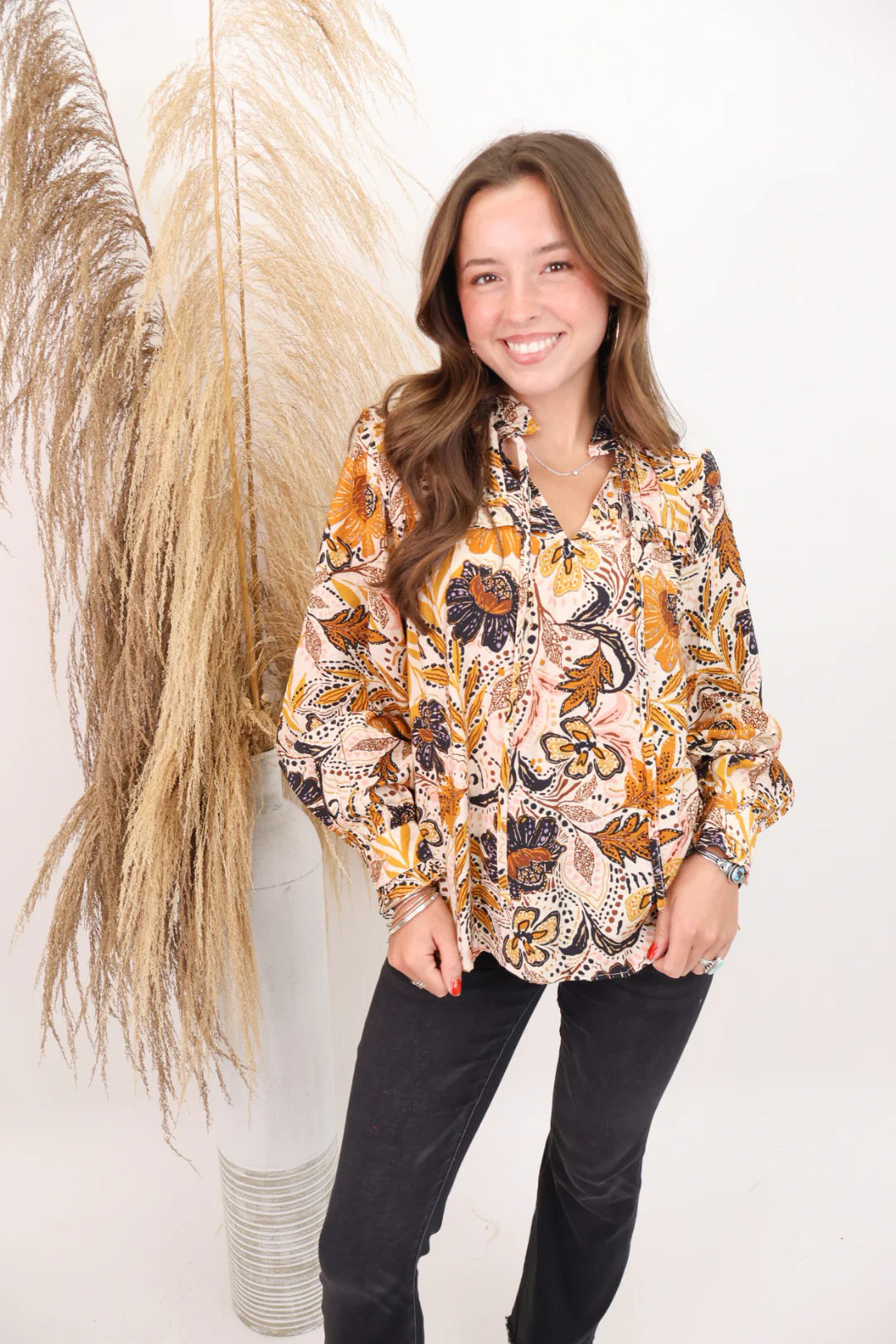 Mustard Floral Print Top